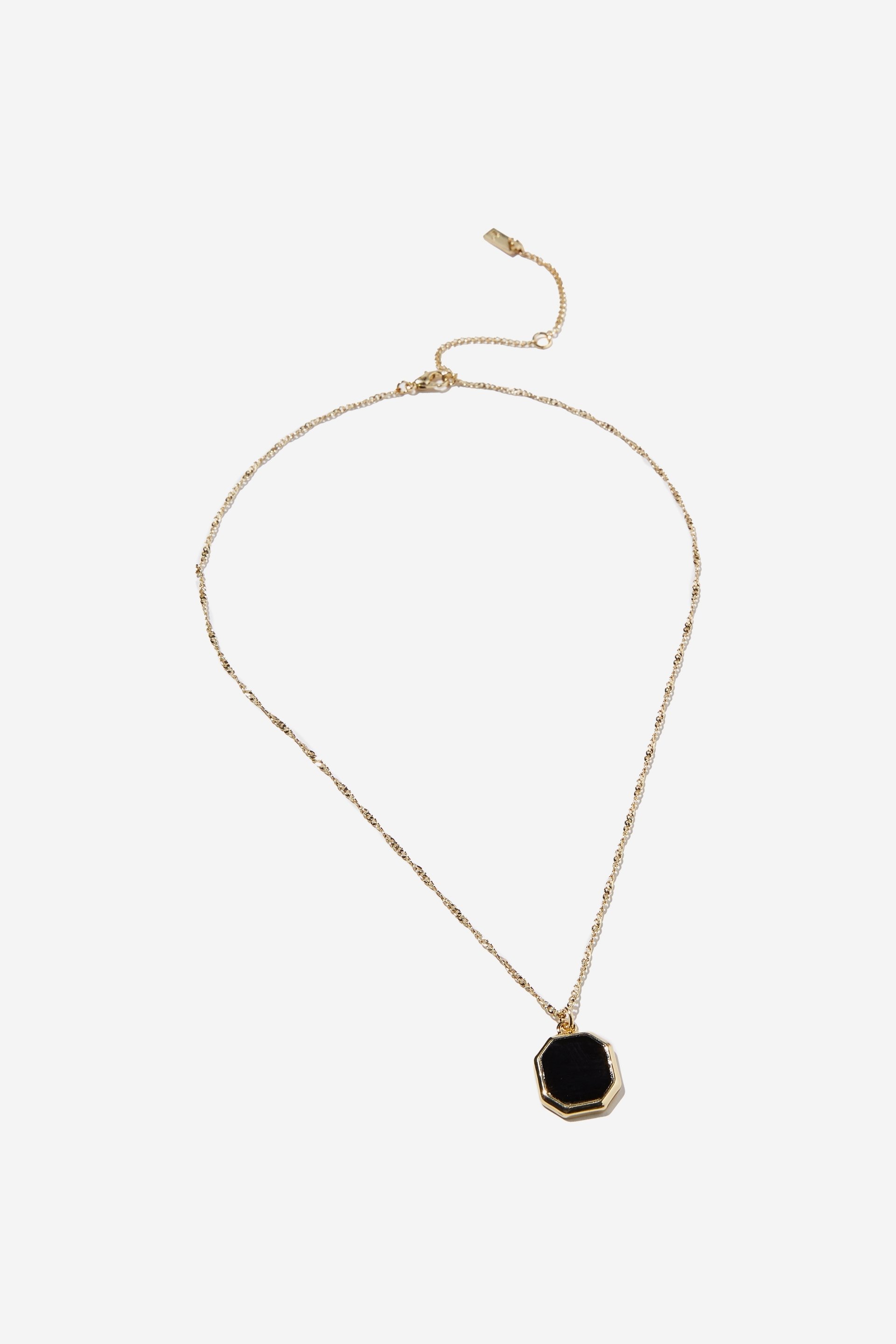 Rubi - Premium Pendant Necklace - Gold plated onyx hexagon