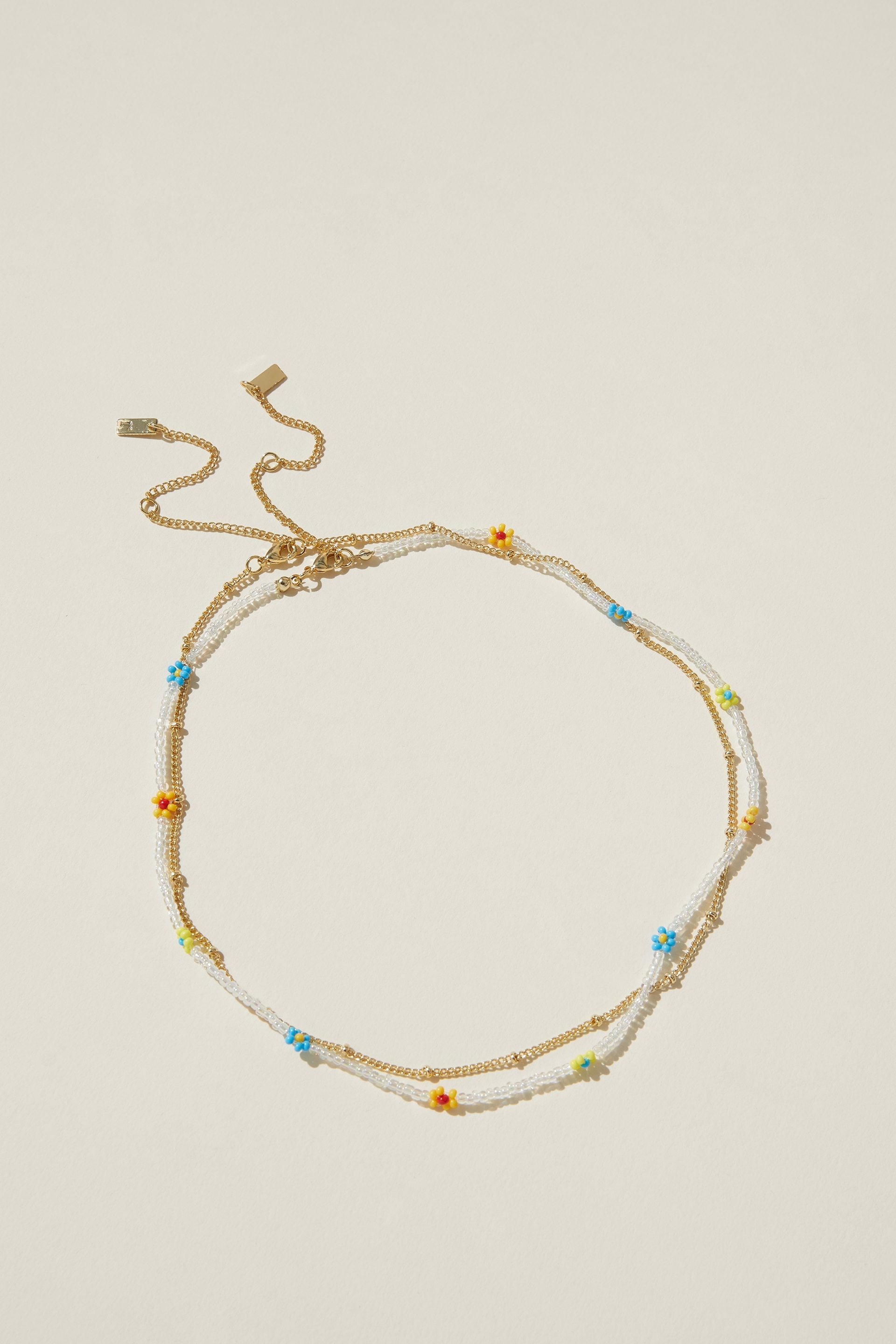 Rubi - 2Pk Beaded Necklace - Gold plated multi daisy