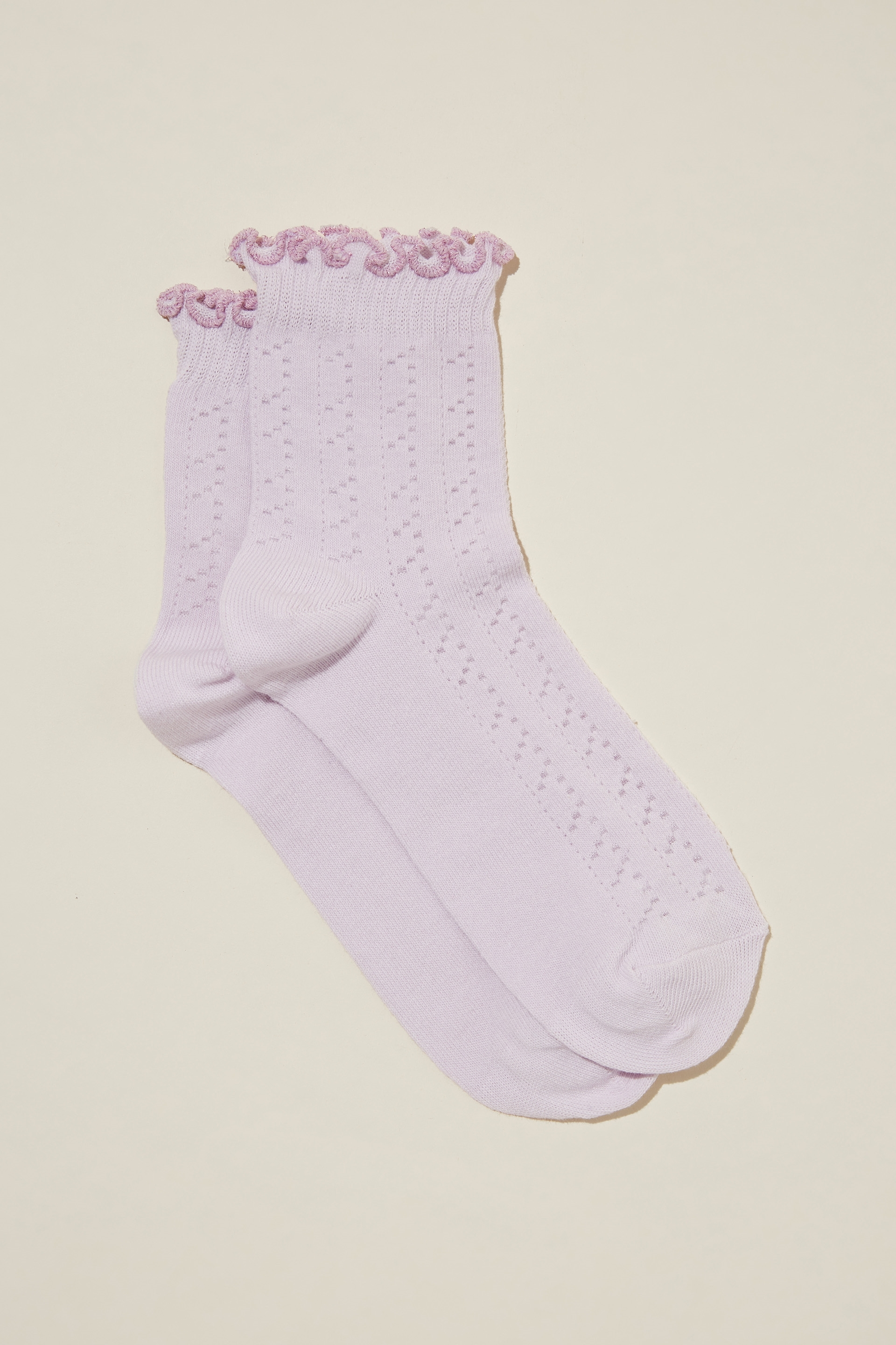 Pointelle Frill Ribbed Quarter Crew Sock