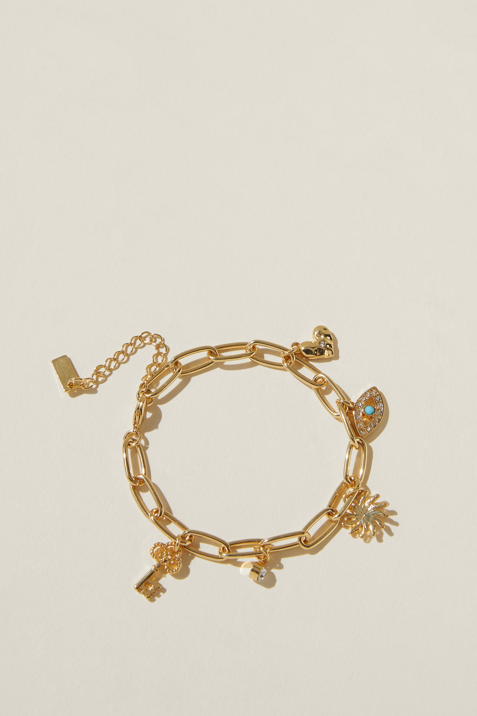 Rubi - Single Bracelet - Gold plated open link multi charm