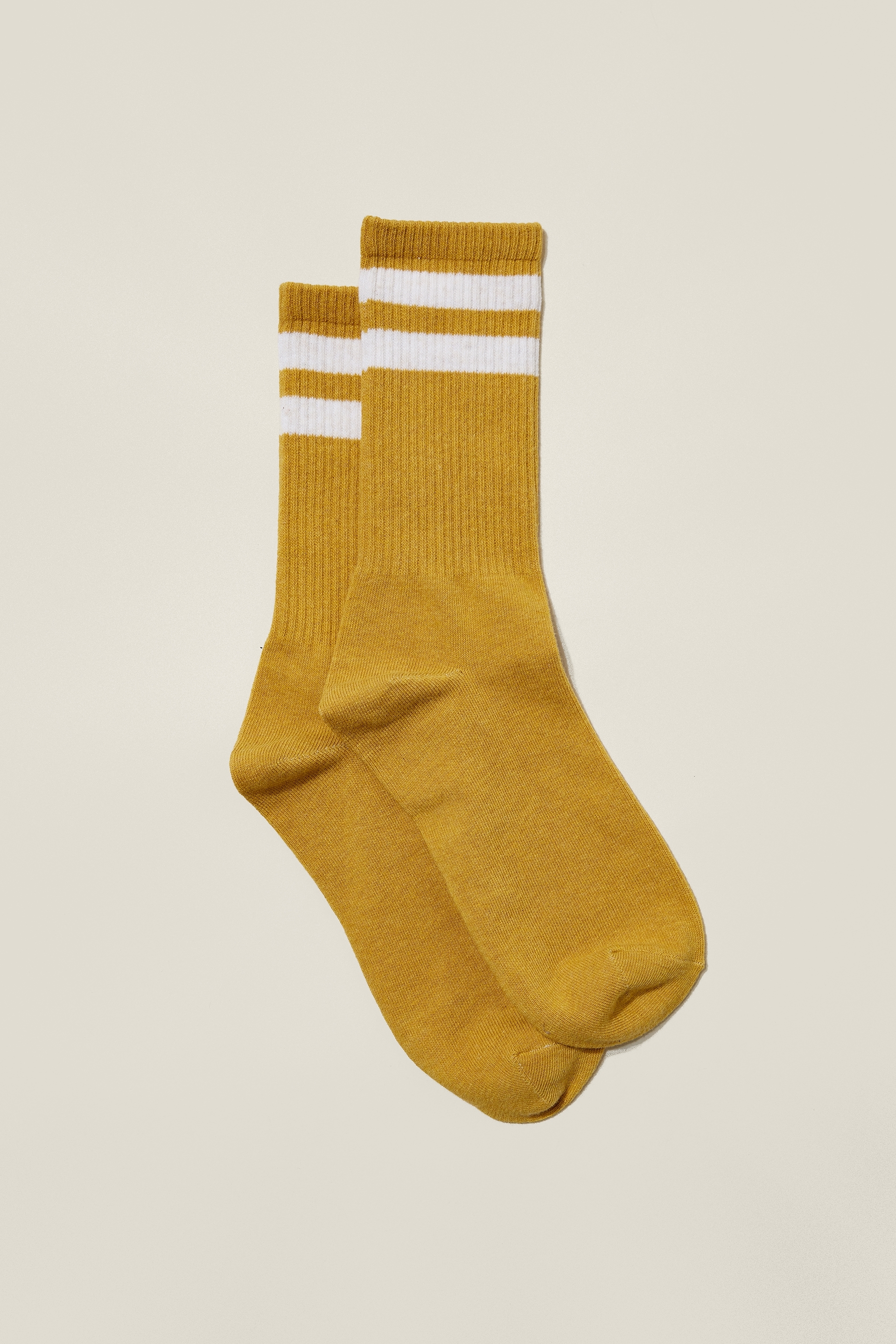 Rubi - Club House Crew Sock - Mustard marle/white stripe