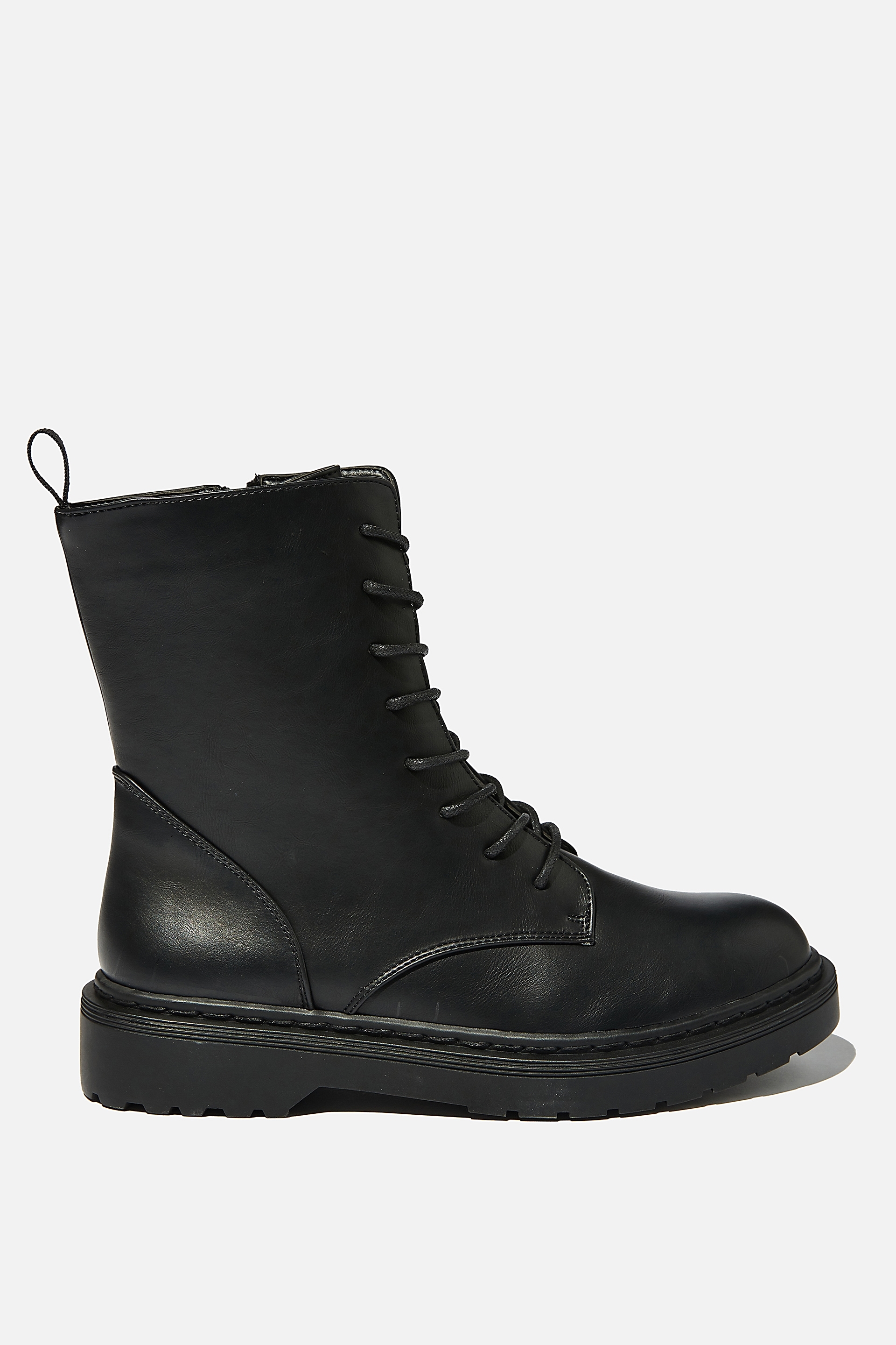 Freda Combat Lace Up Boot, BLACK SMOOTH