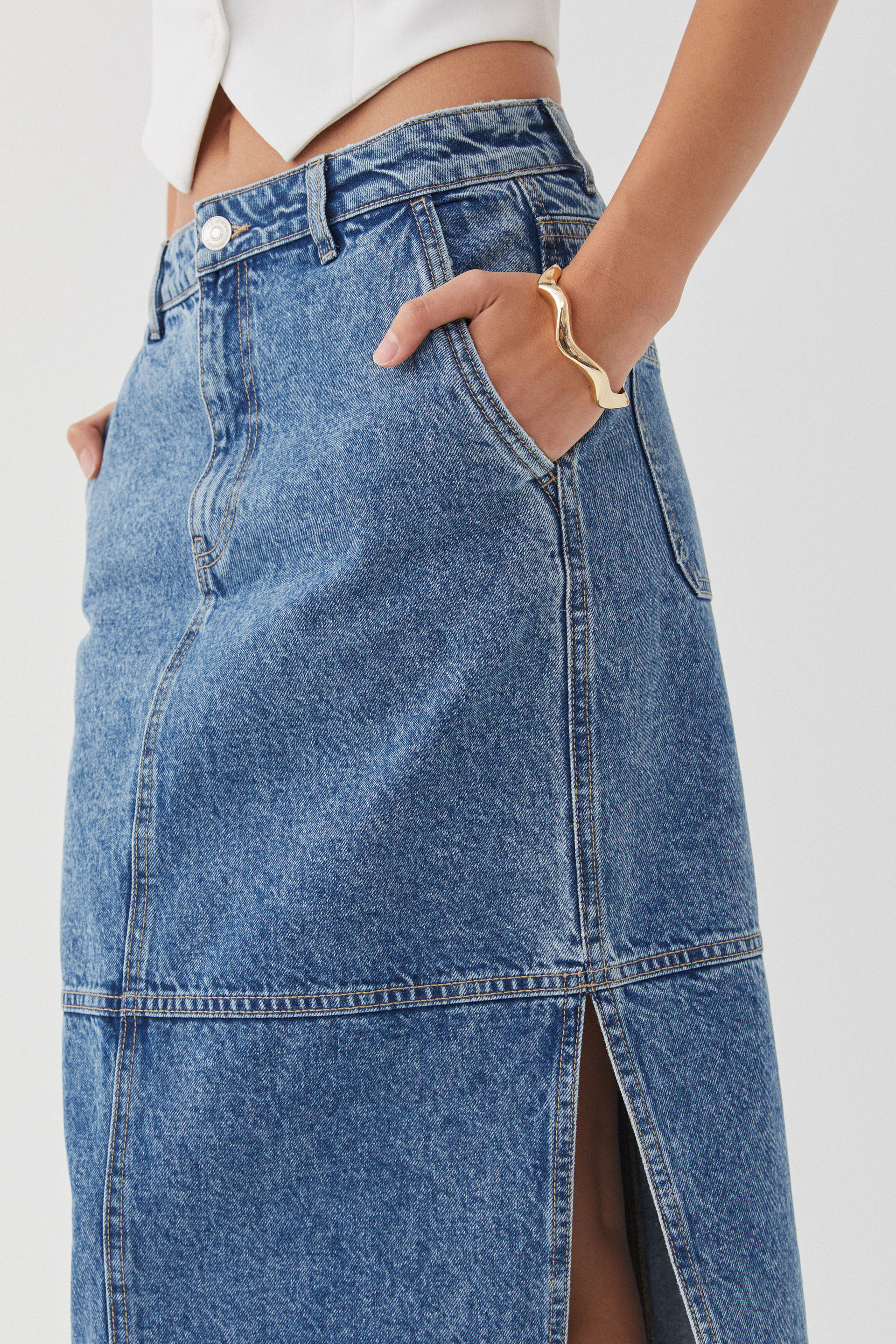 Denim Carpenter Maxi Skirt