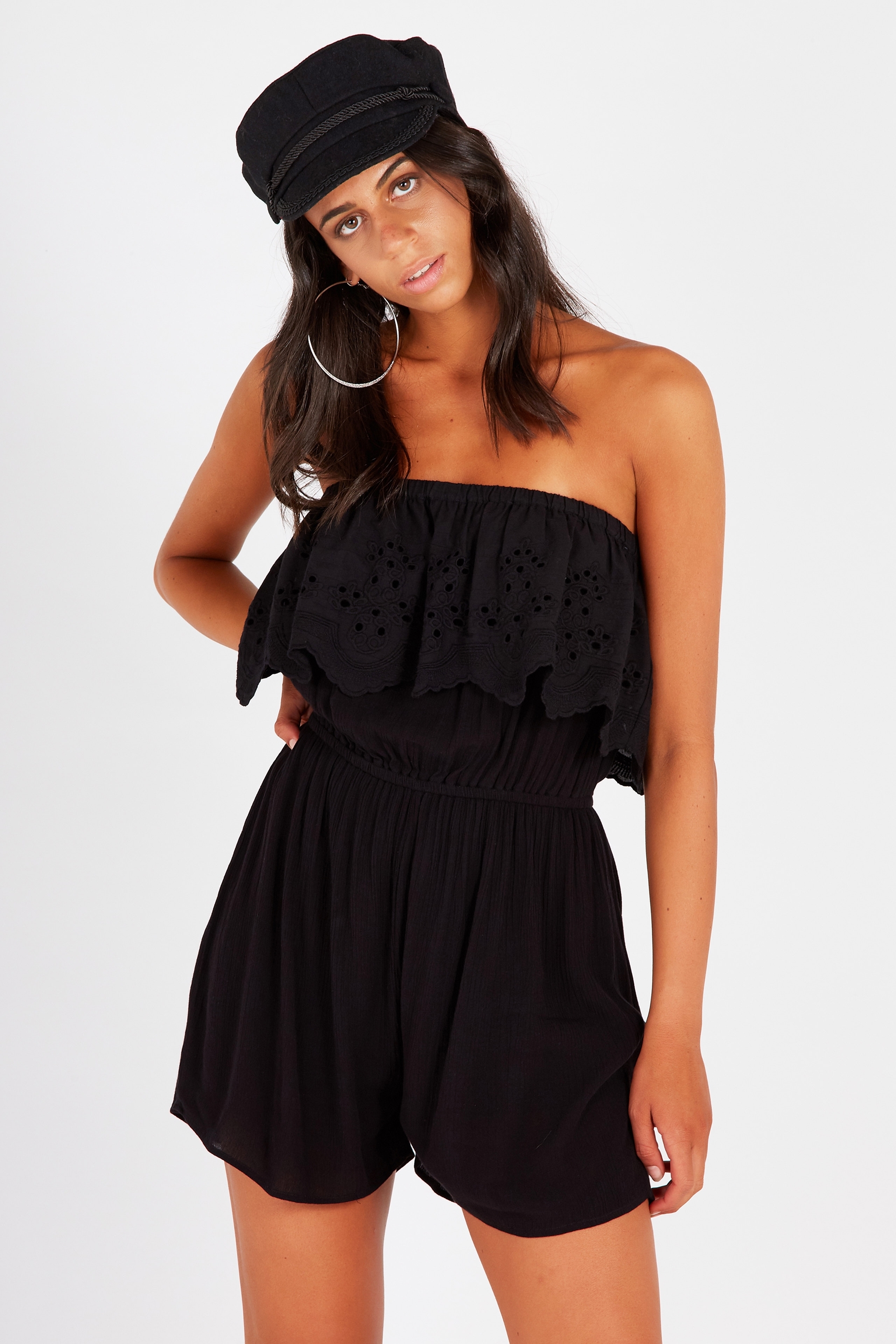 black strapless playsuit