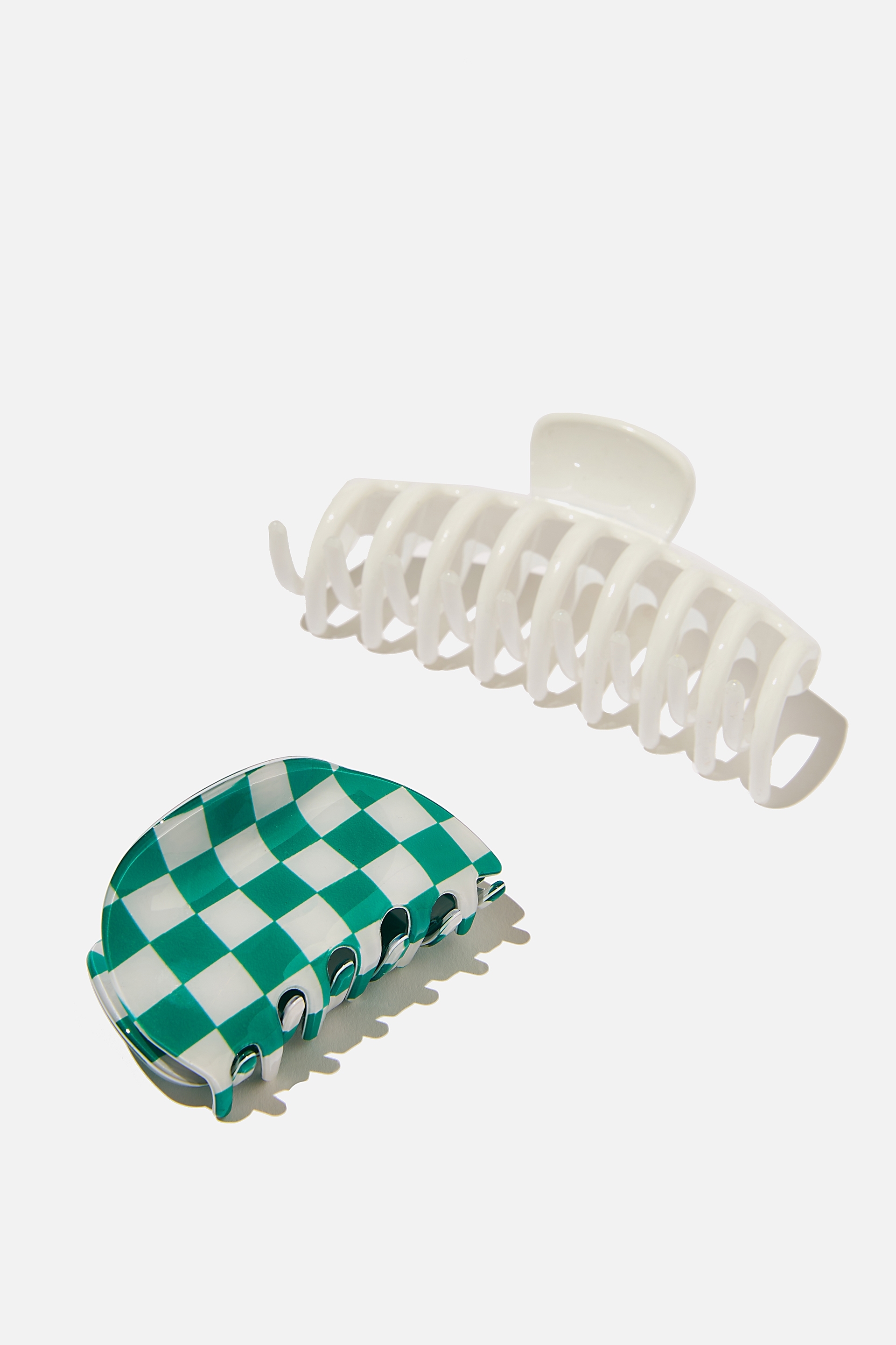 Supré - Agnes Multi 2 Pack Hair Claws - Bottle green check/white