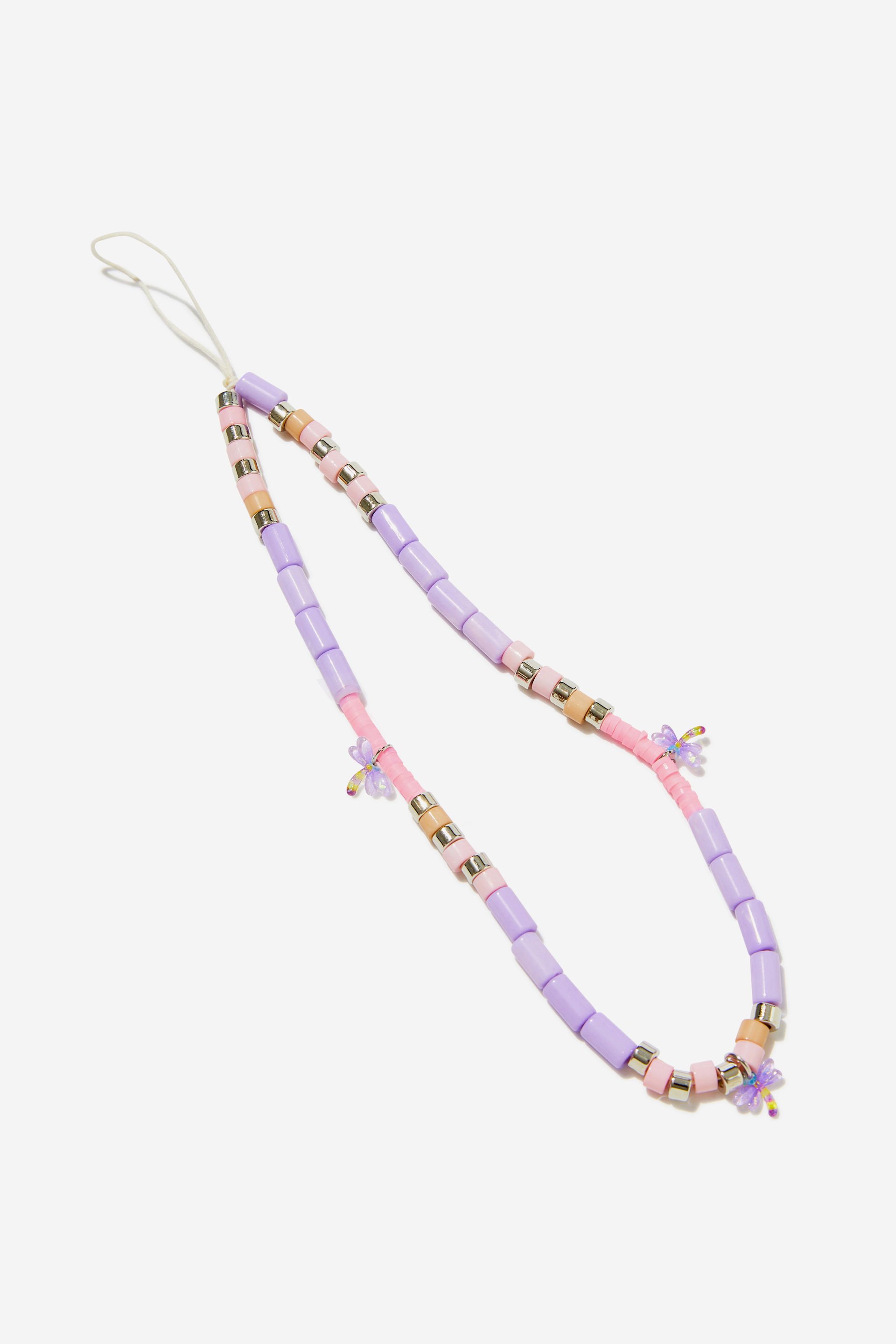 Typo - Carried Away Phone Charm Strap - Pink + purple dragonfly