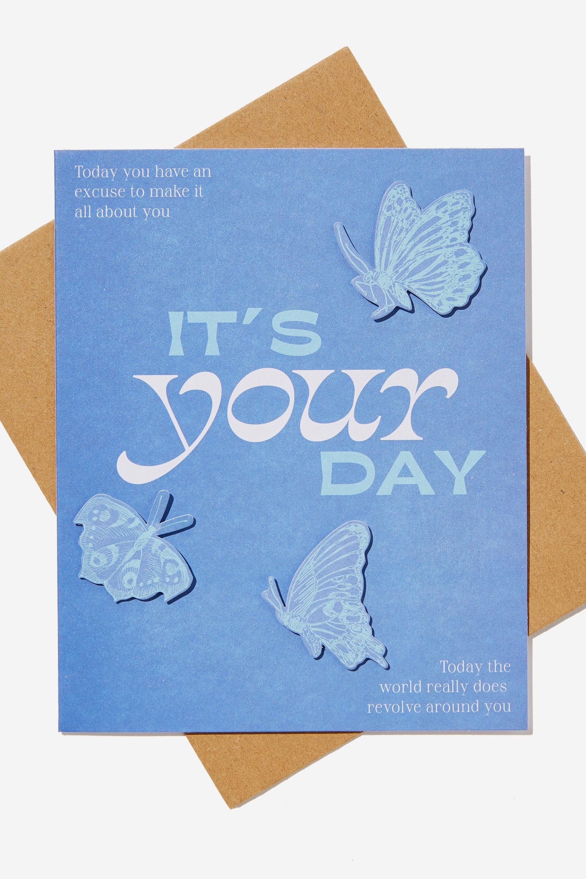 Typo - Premium Nice Birthday Card - Foam butterfly it’s your day