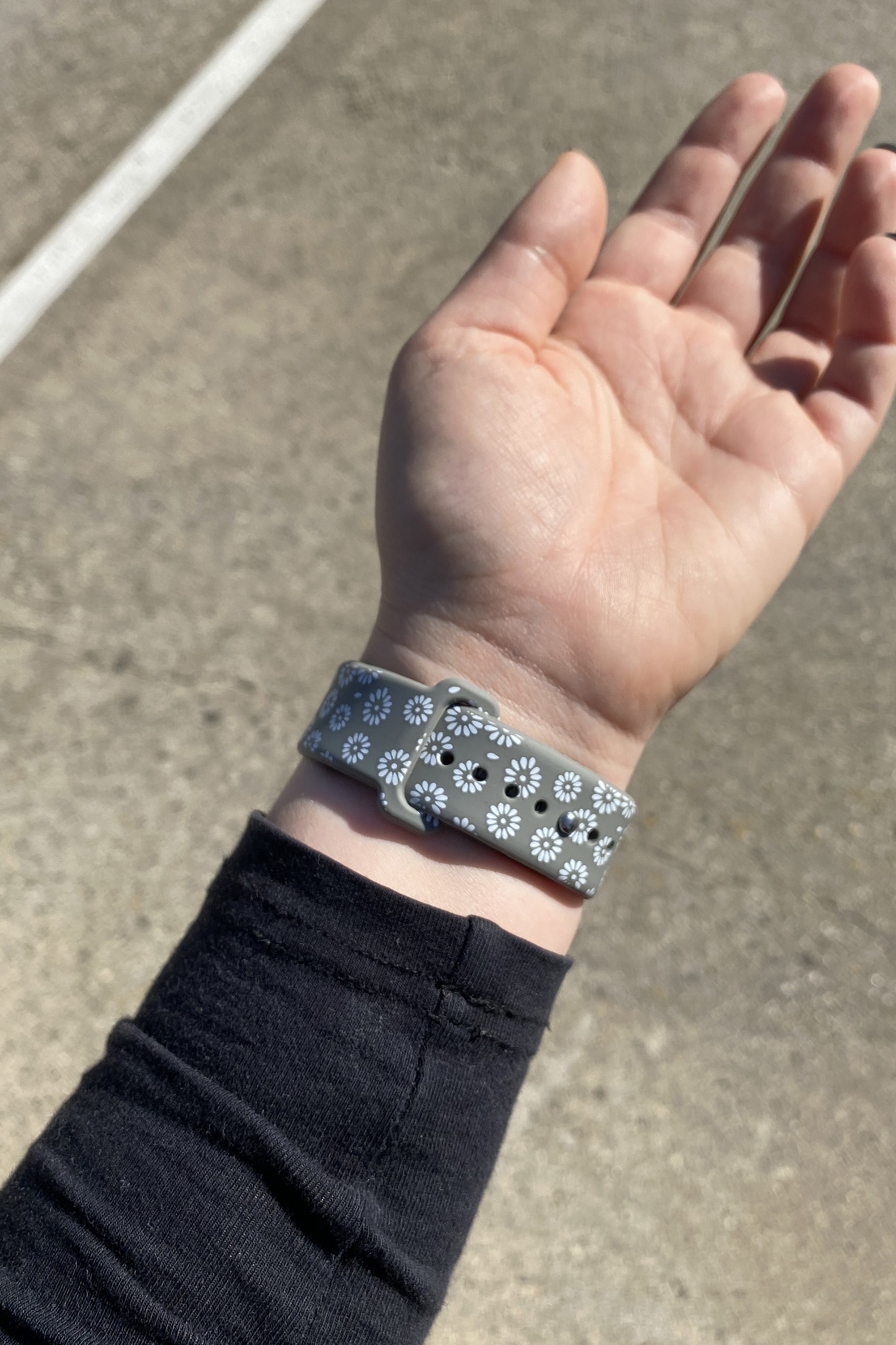 Typo - Strapped Watch Strap - Stamped daisy greyscale