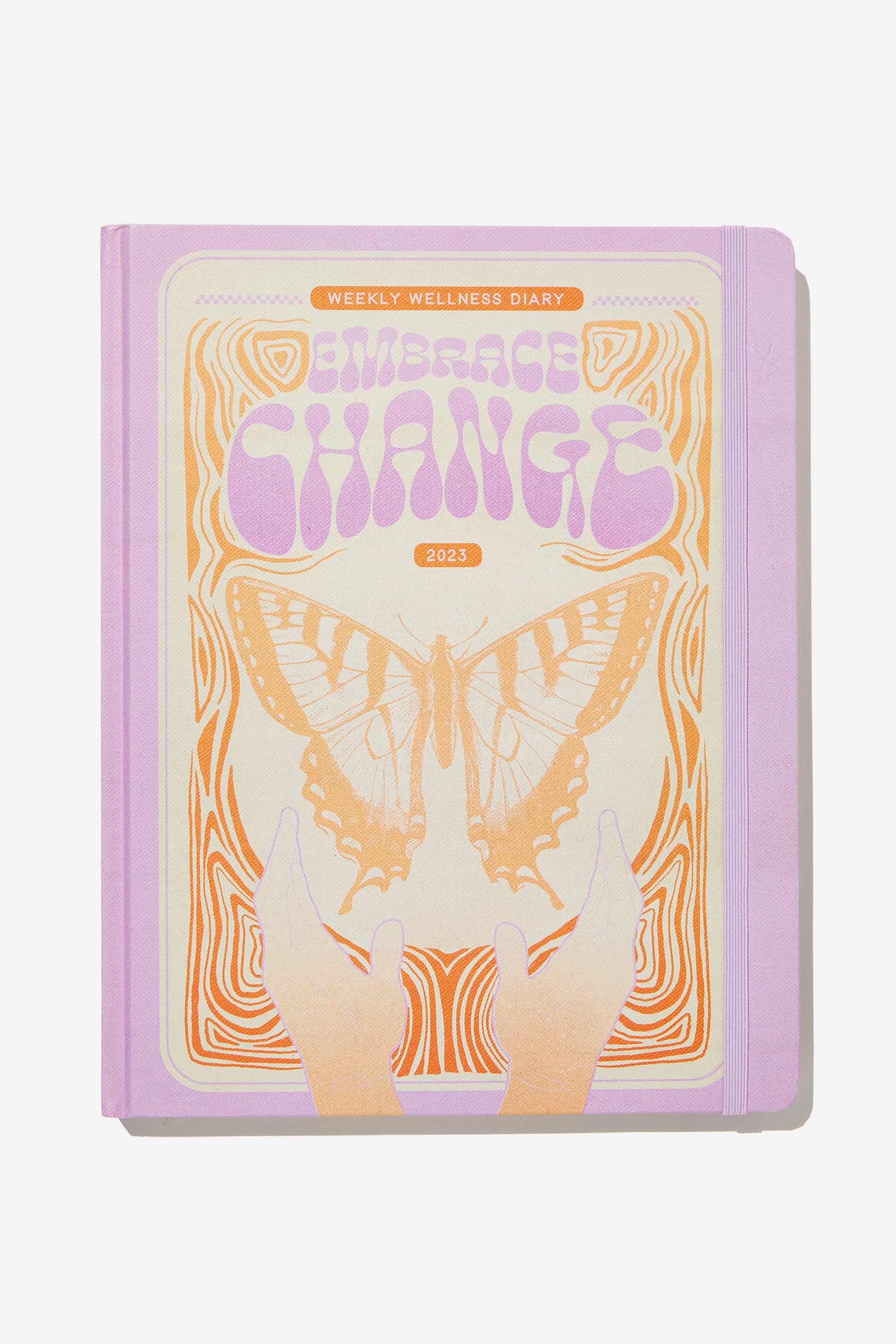 Typo - 2023 Large Weekly Wellness Diary - Embrace change orange butterfly
