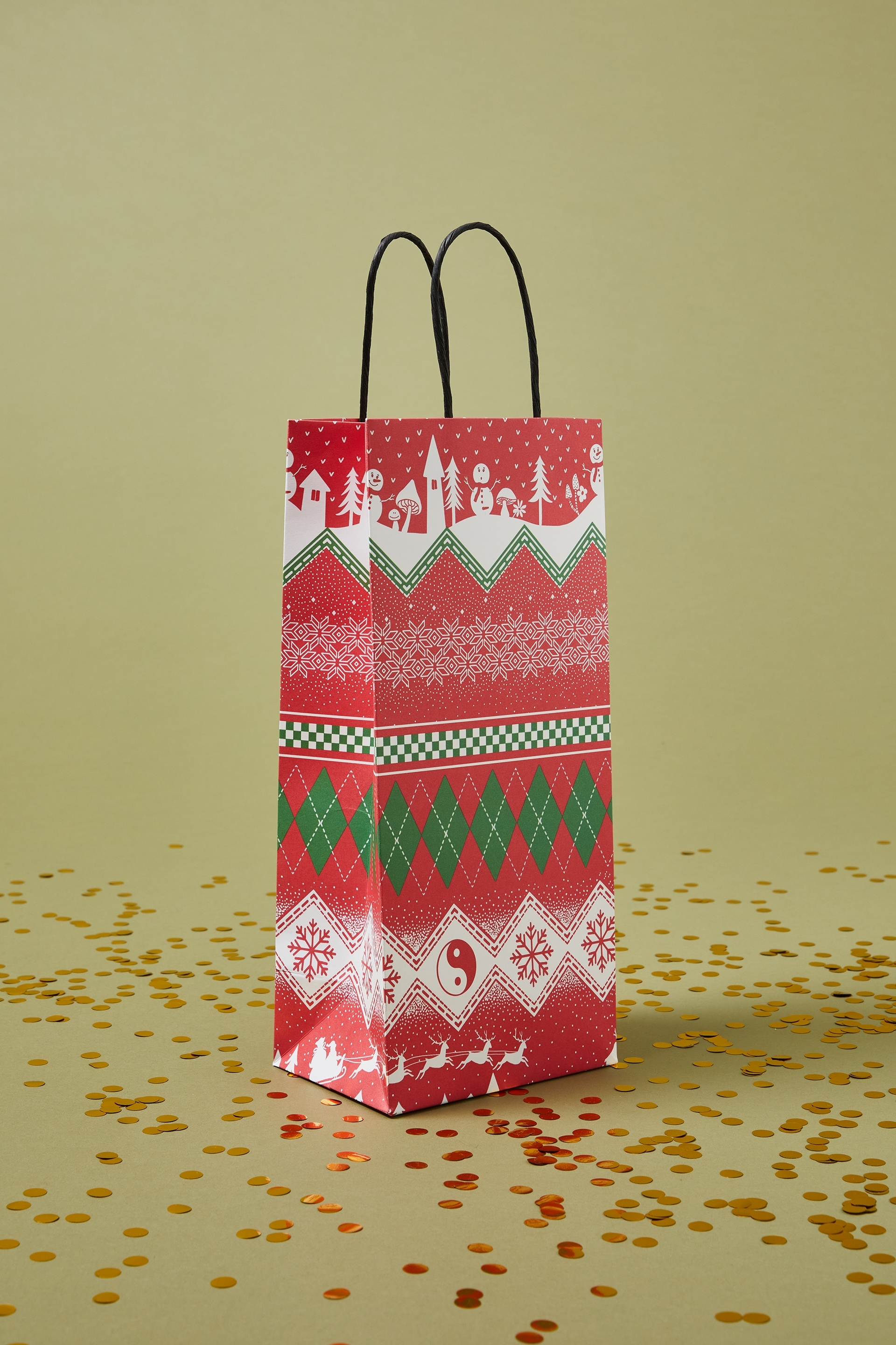 Typo - Bottle Gift Bag - Red/green fairisle