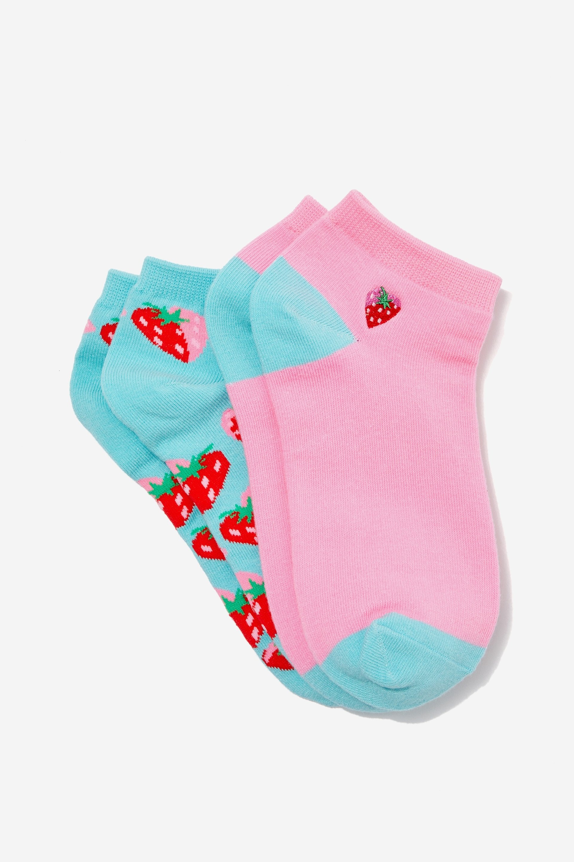 Typo - 2 Pk Of Ankle Socks - Strawberry heart multi (s/m)