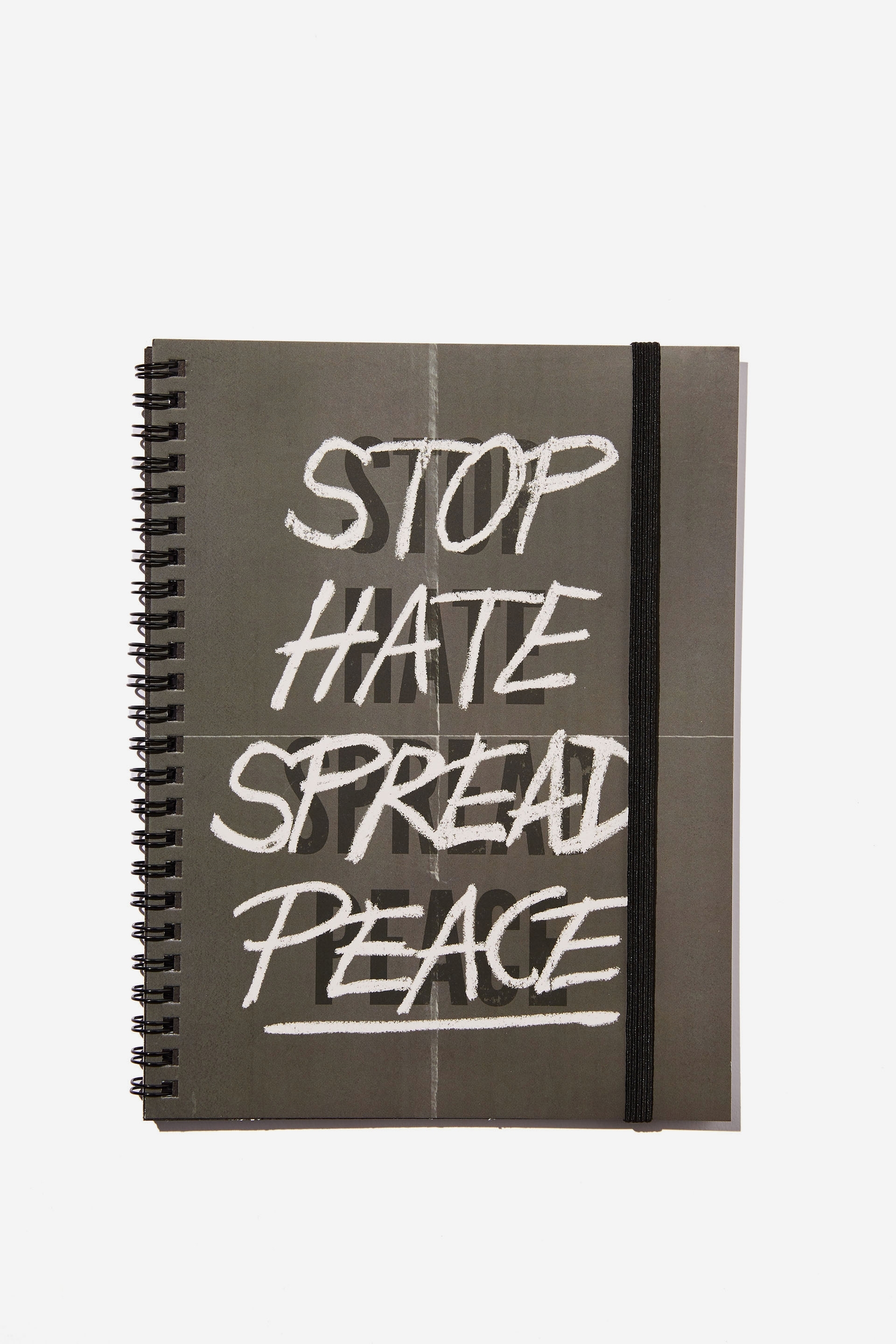 Typo - A5 Spinout Notebook Recycled - Greyscale stop hate spread peace