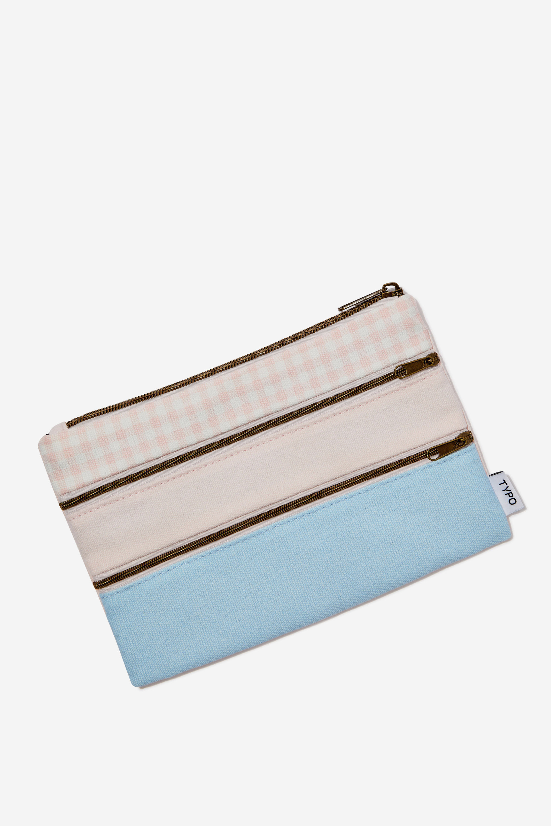 Typo - Double Campus Pencil Case - Gingham pink blue splice