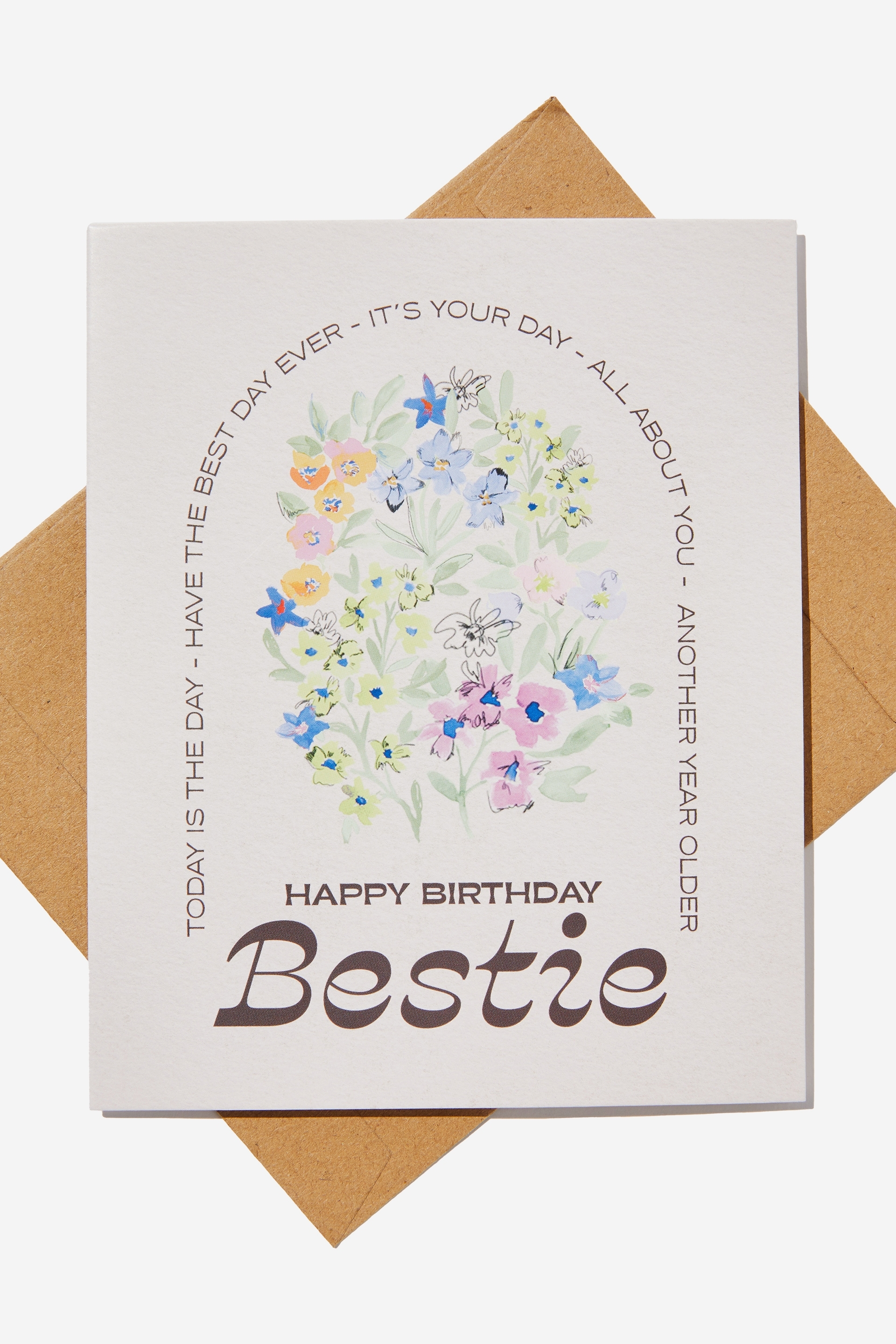 Typo - Nice Birthday Card - Handcrafted floral happy birthday bestie