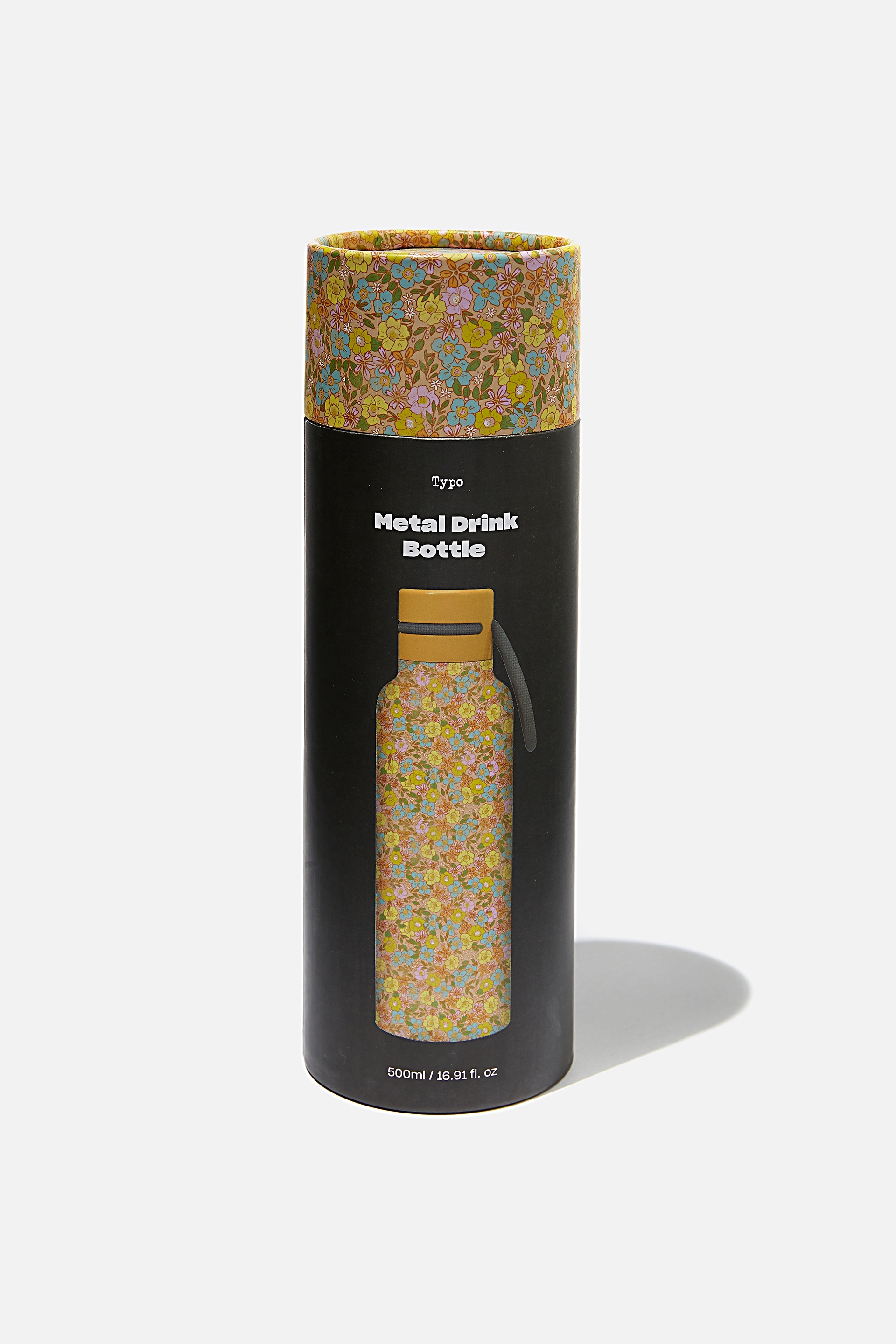 Typo - Boxed Metal Drink Bottle - Ditsy floral sand