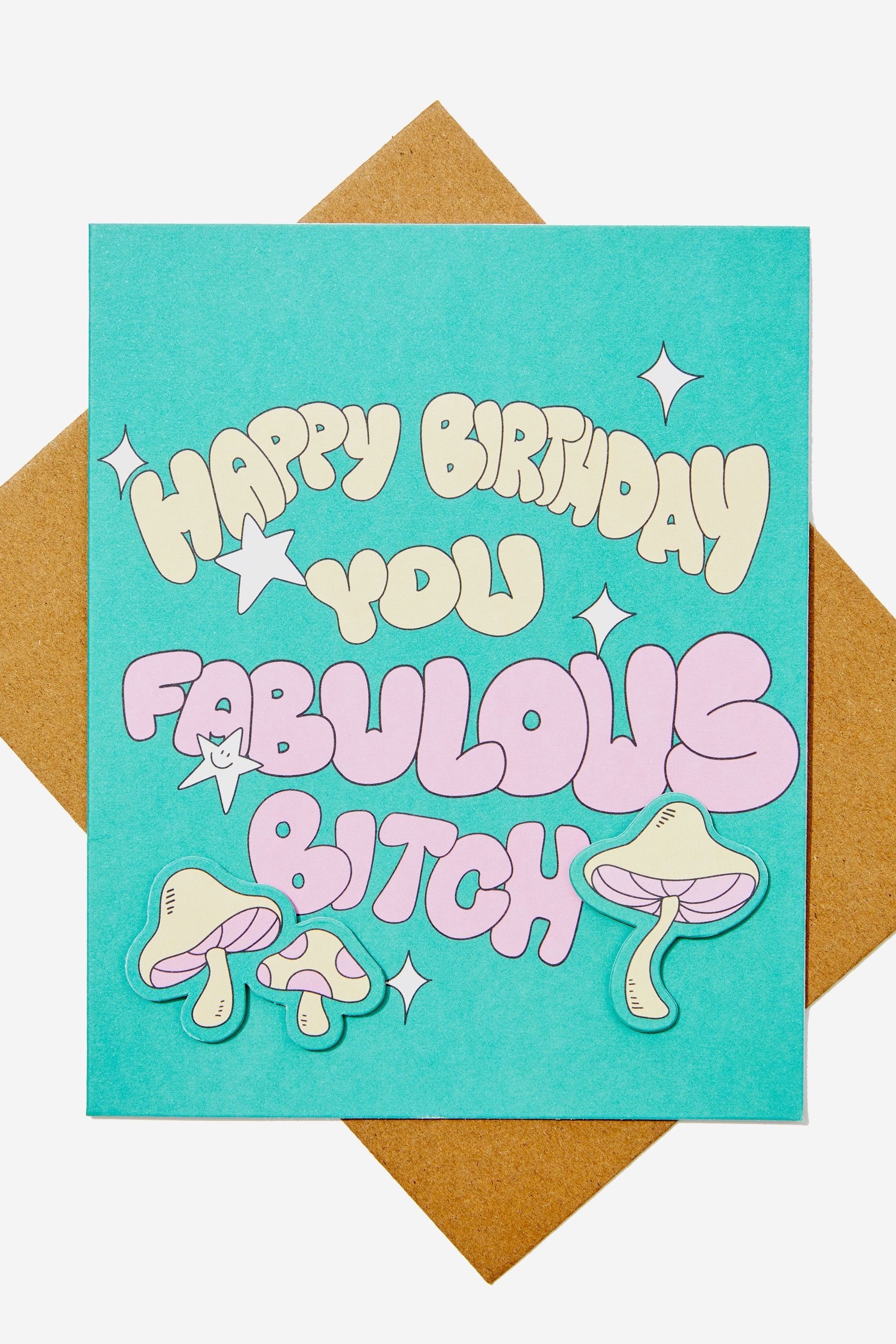 Typo - Premium Funny Birthday Card - Happy birthday fabulous b*tch mushrooms!