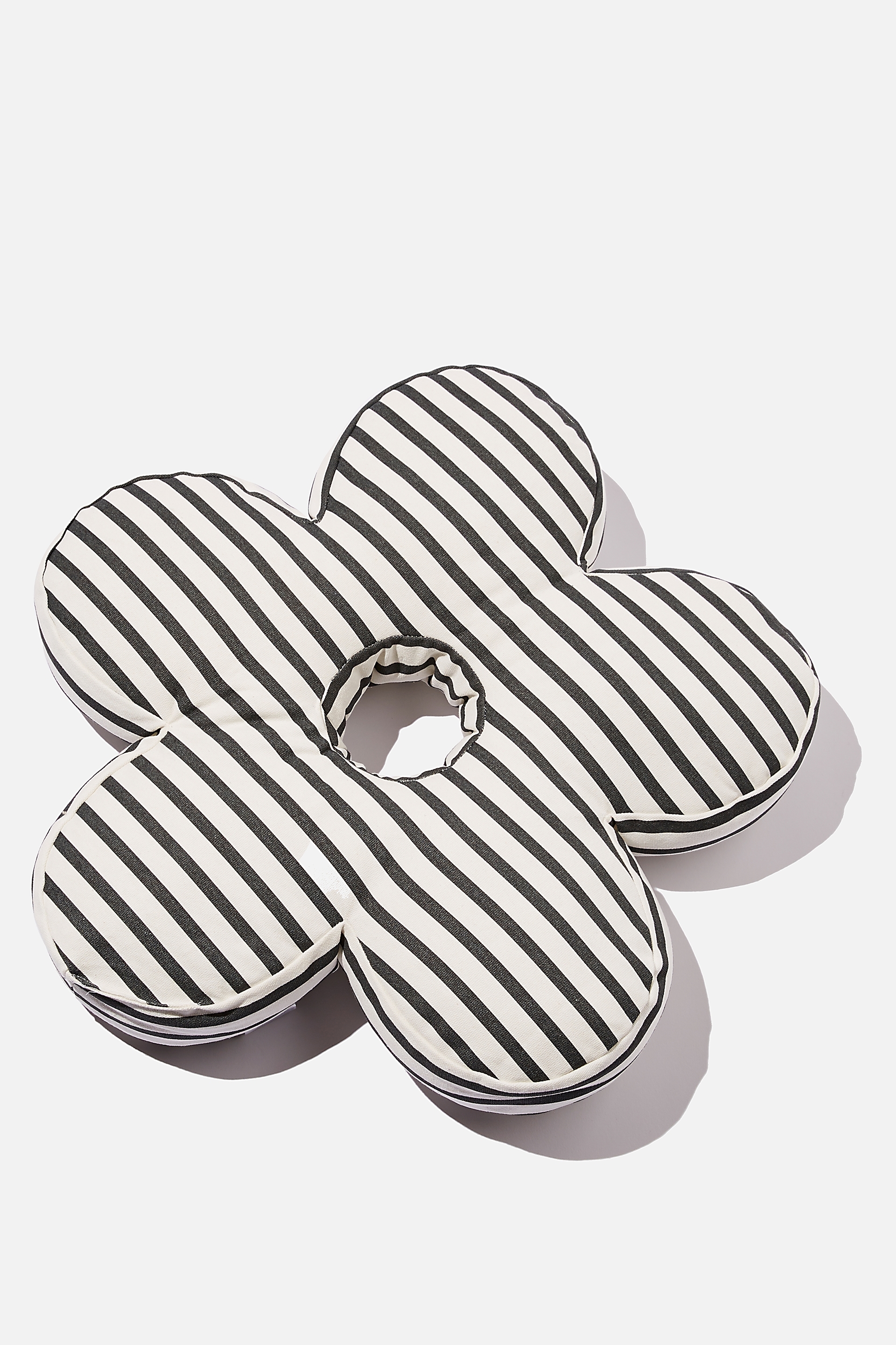 Typo - Canvas Cushy Cushion - Daisy black white parker stripe
