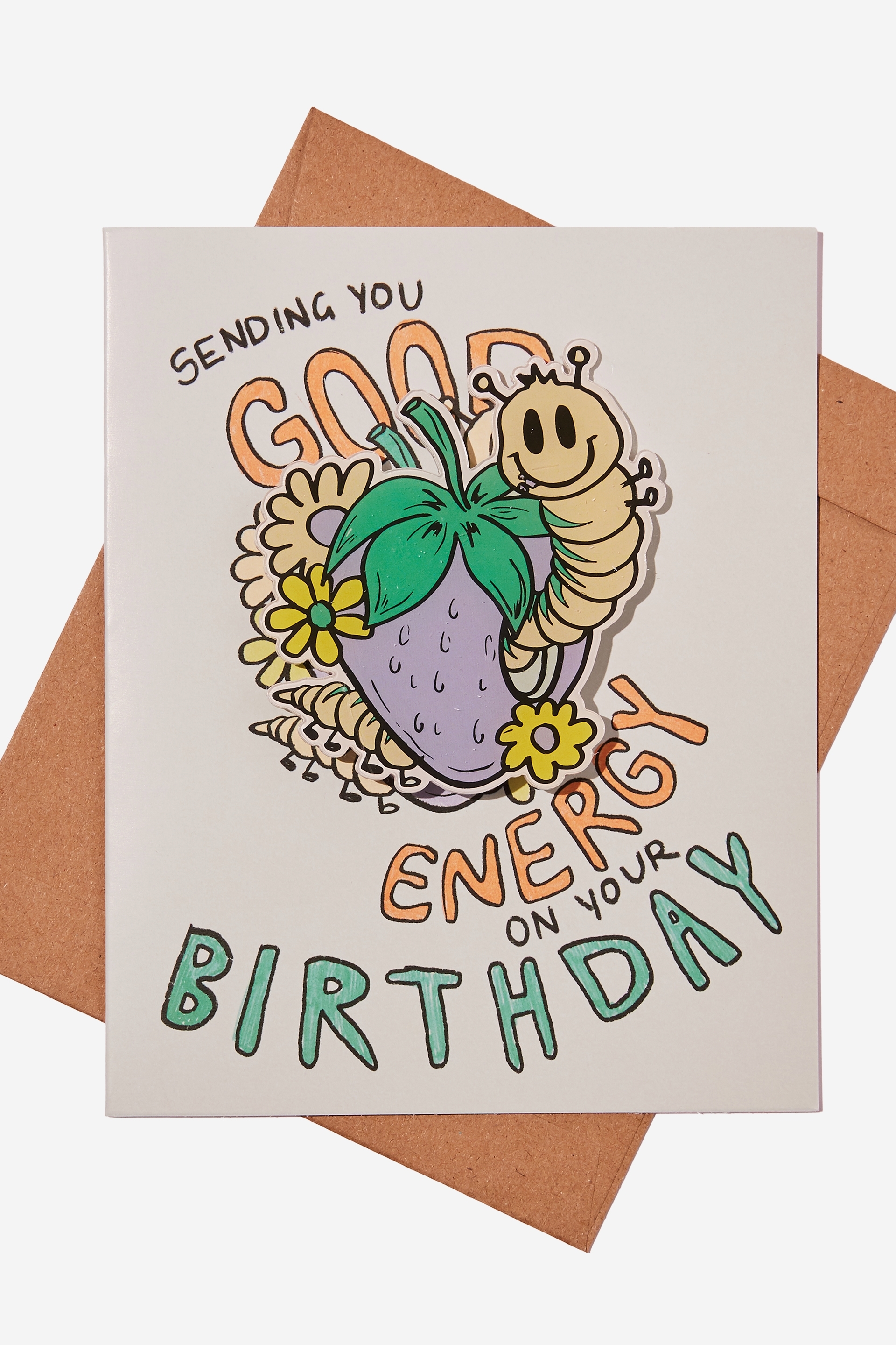 Typo - Premium Badge Card - Caterpillar good energy on your birthday