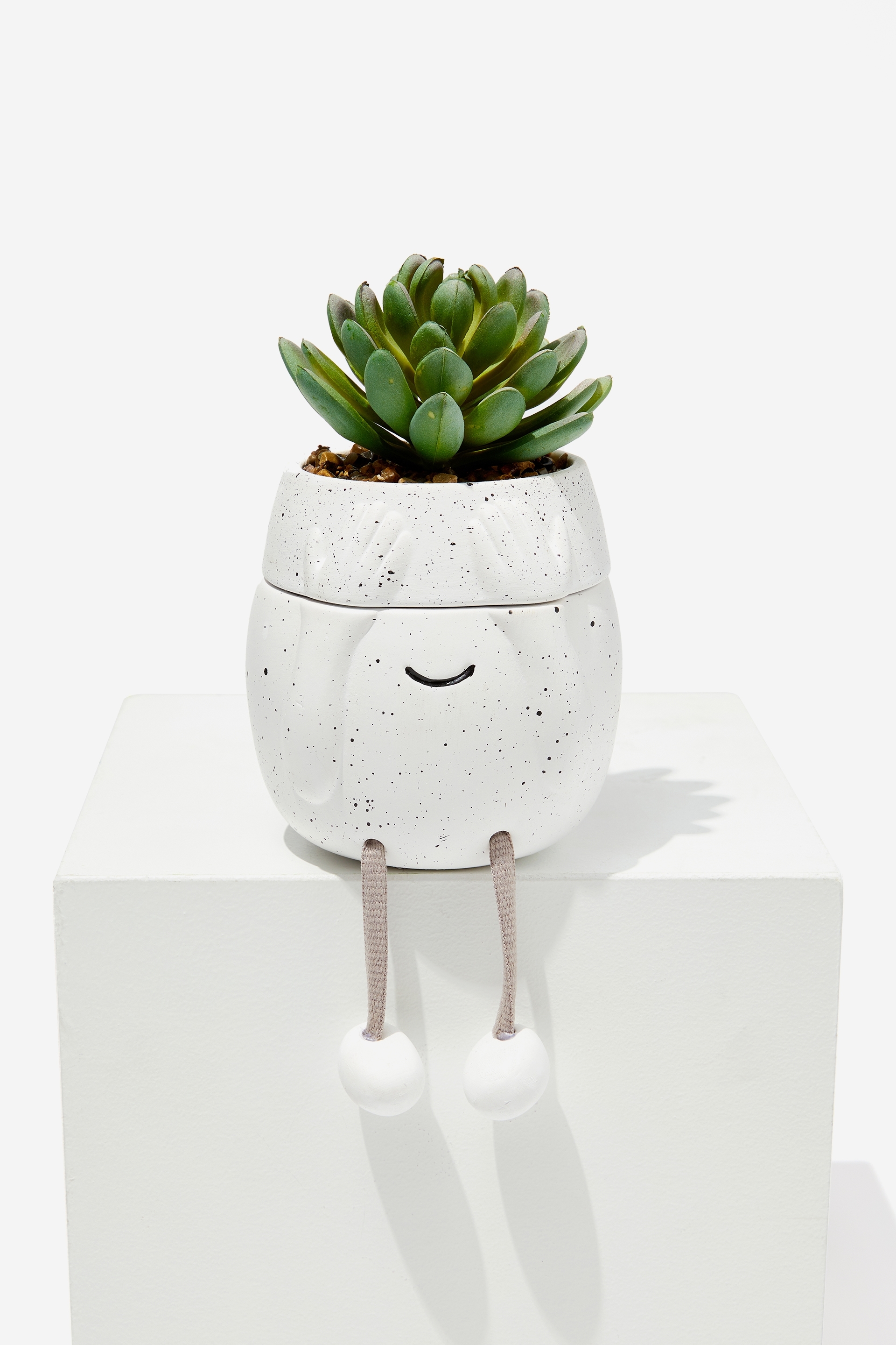 Typo - Stashed Away Mini Planter - White speckle face rope legs