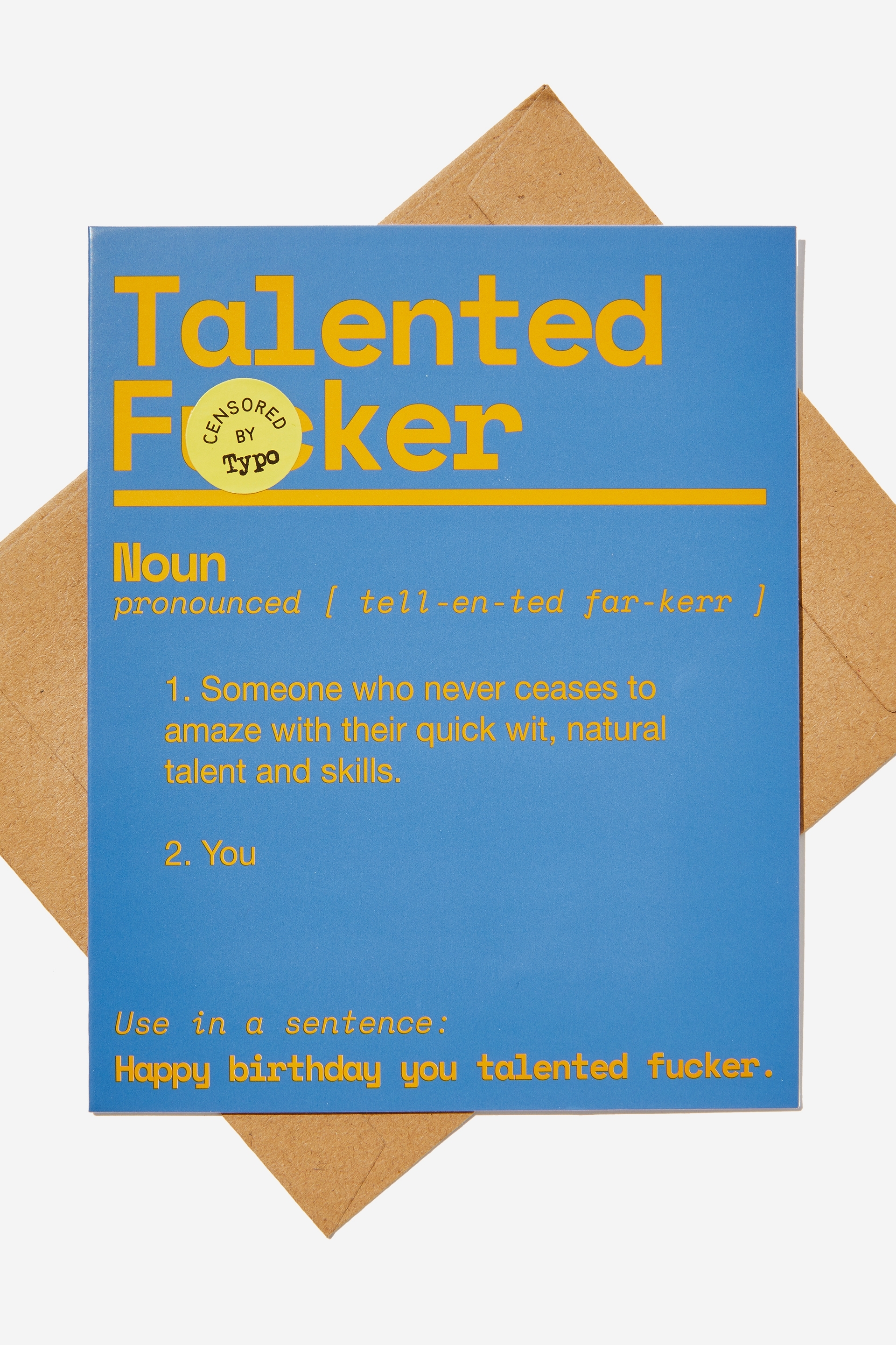 Typo - Funny Birthday Card - Blue orange talented f*cker!!