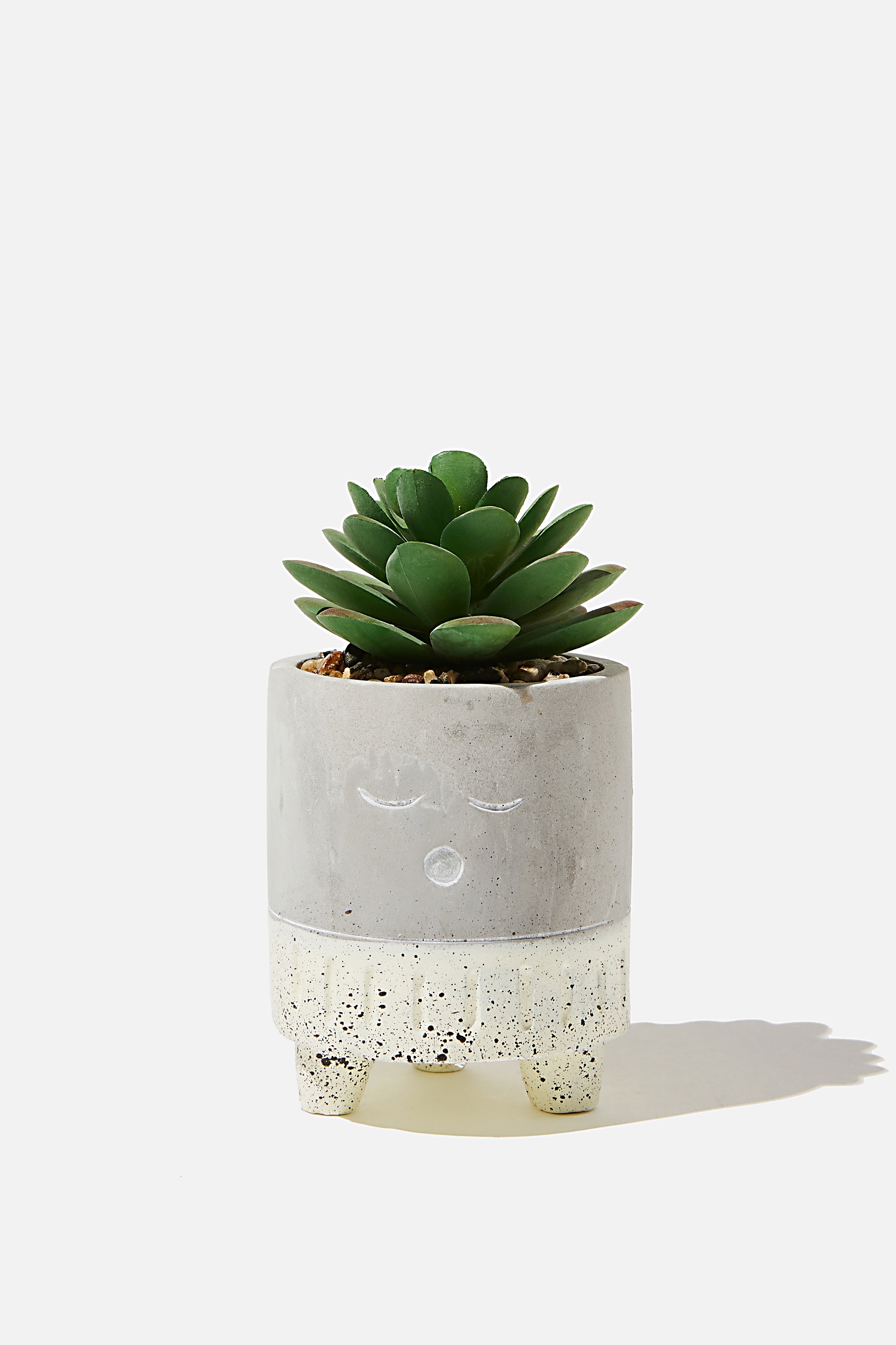 Typo - Tiny Planter With Plant - Cement & ecru sleepy face