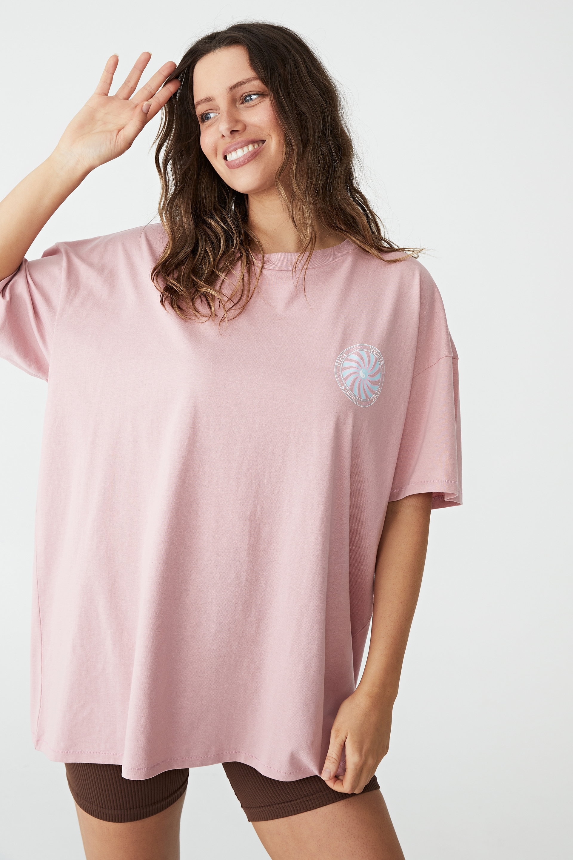 Cotton On Women - Oversized Graphic T Shirt Dress - Peace love wonder/soft candy