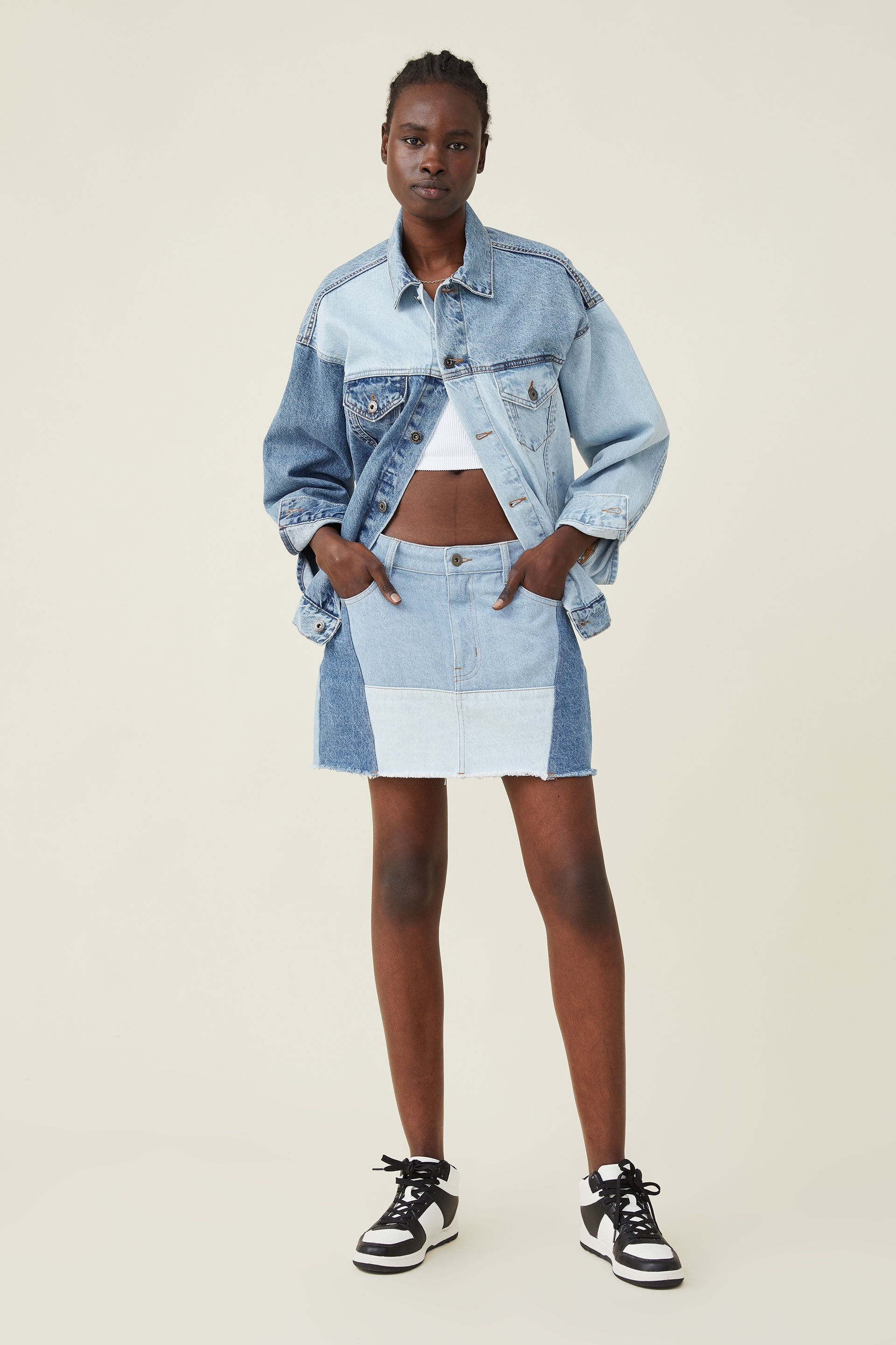 Cotton On Women - Patchwork Denim Low Rise Mini Skirt - Blue patchwork
