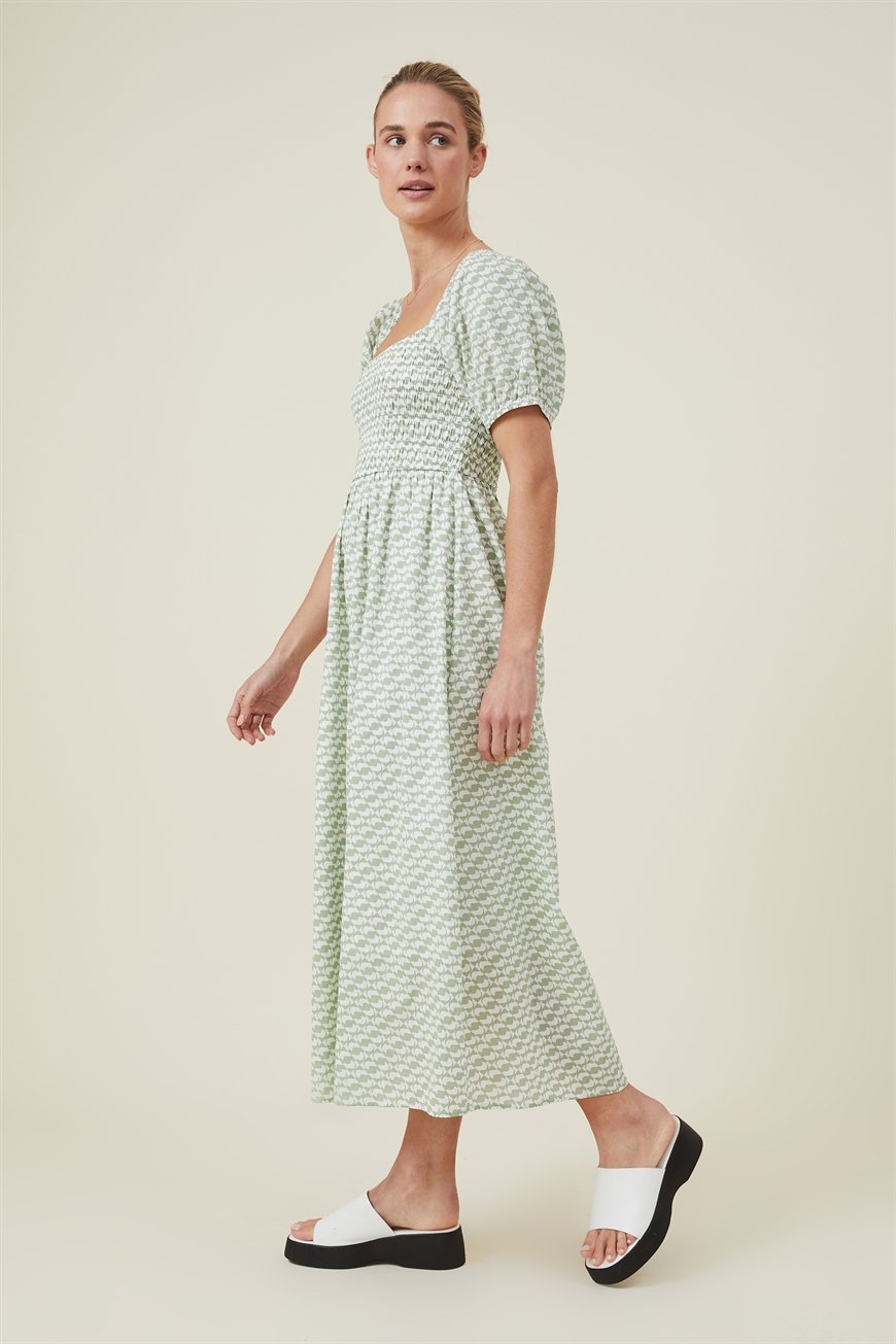 Cotton On Women - Adrianna Shirred Maxi Dress - Giselle geo green