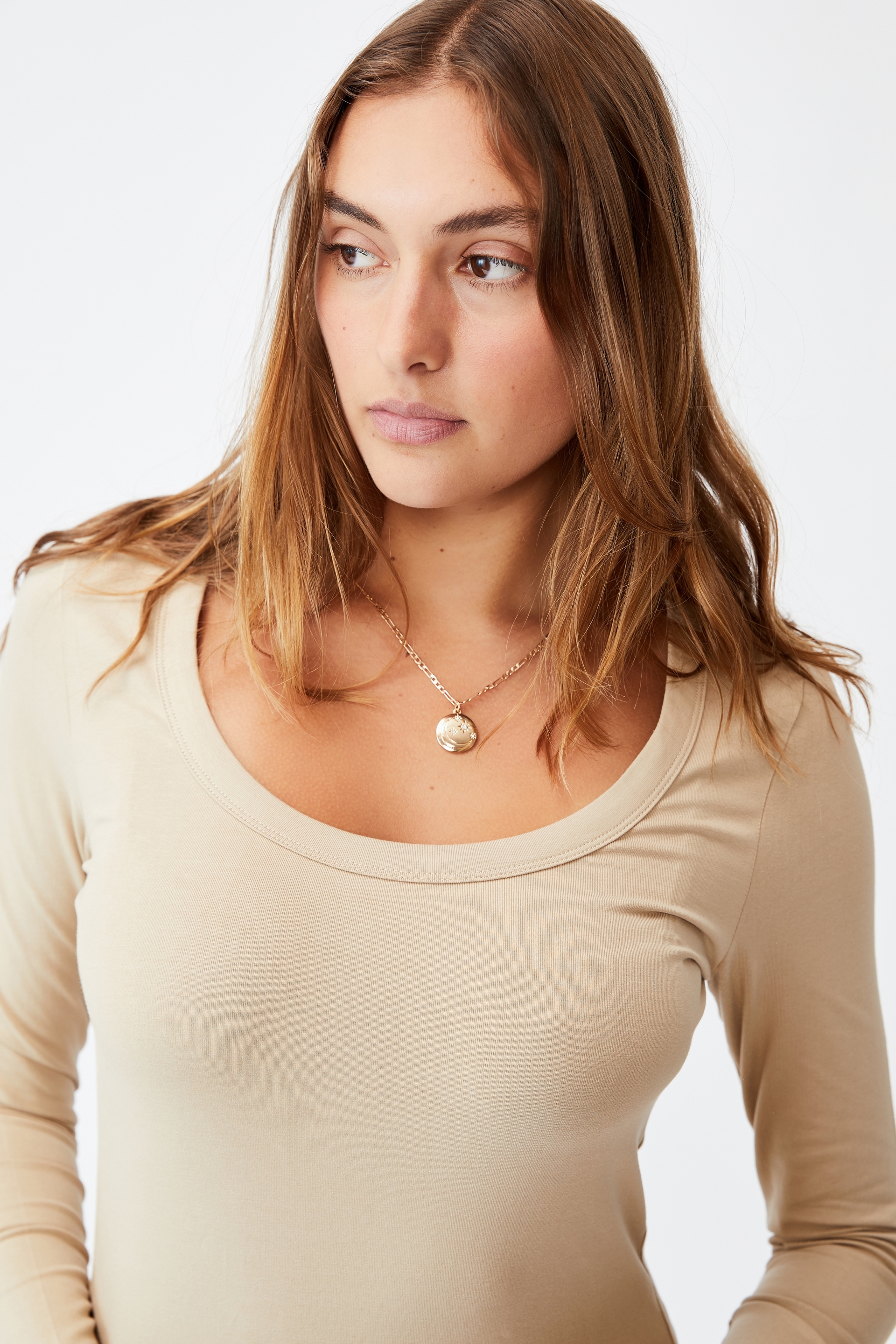 Cotton On Women - The Everyday Scooped Long Sleeve Top - Linen taupe