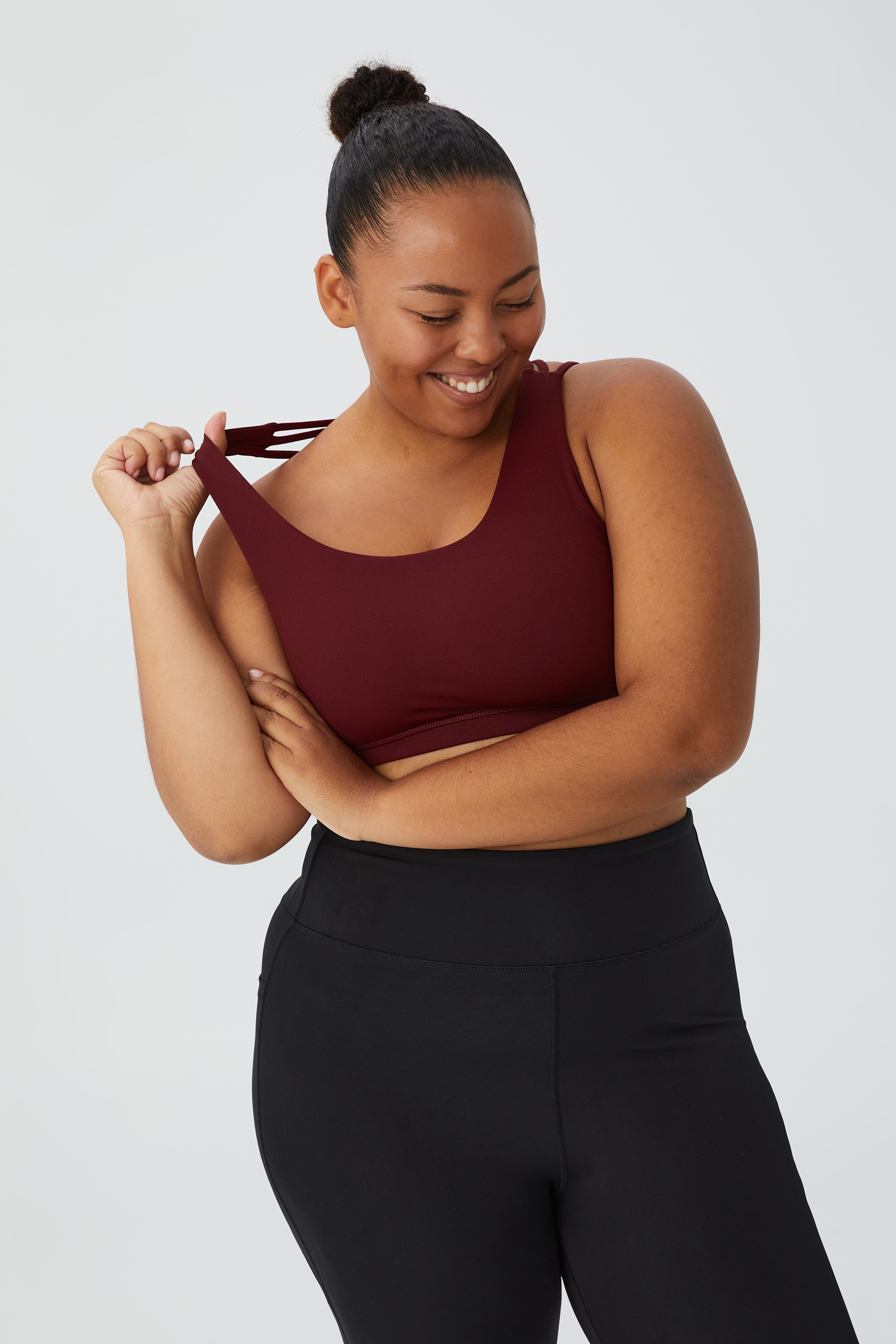 Cotton On Women - Curve Active Strappy Sports Crop - Burgandy