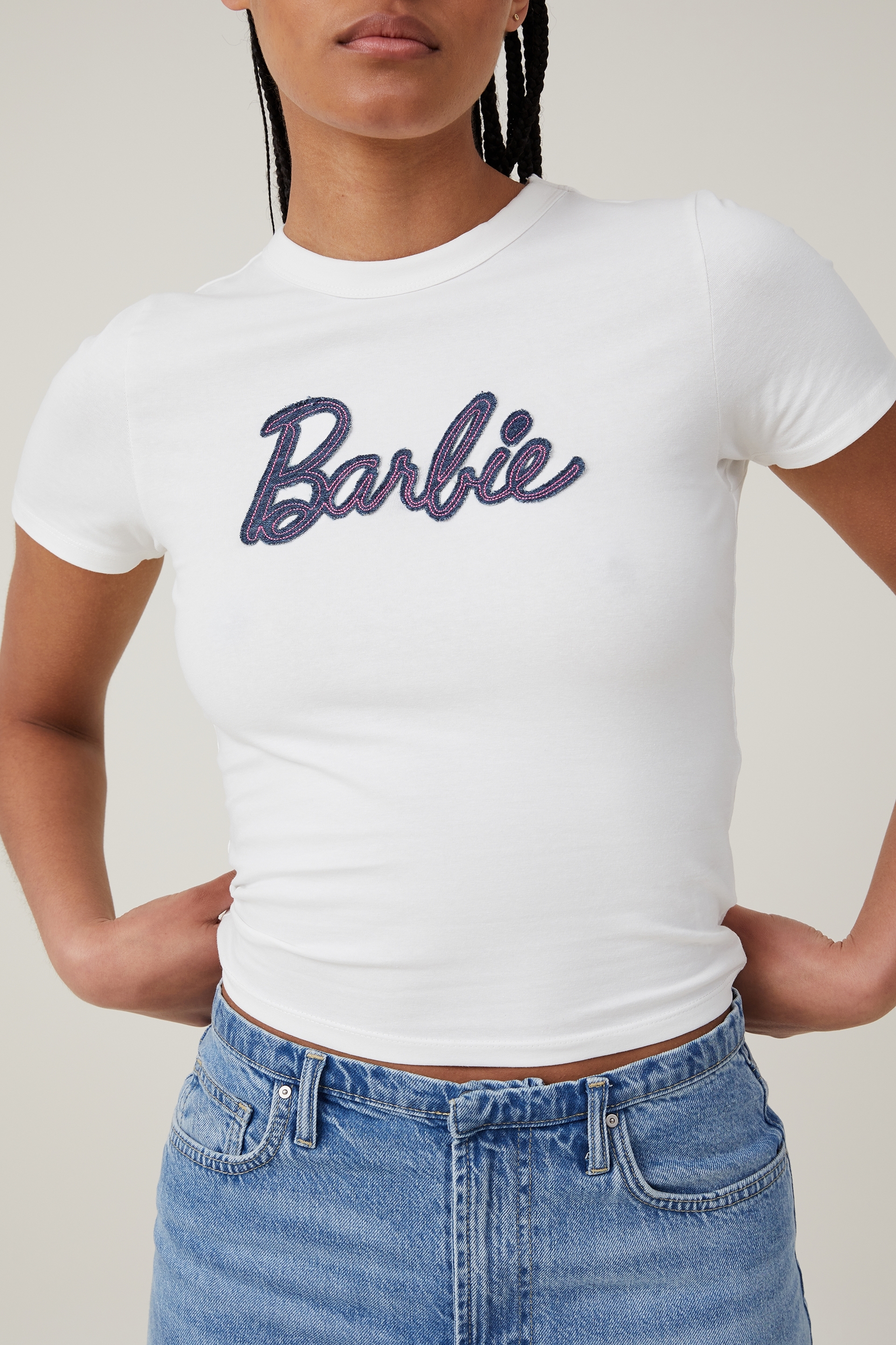 White Cotton Barbie Logo Oversized T-Shirt | New Look