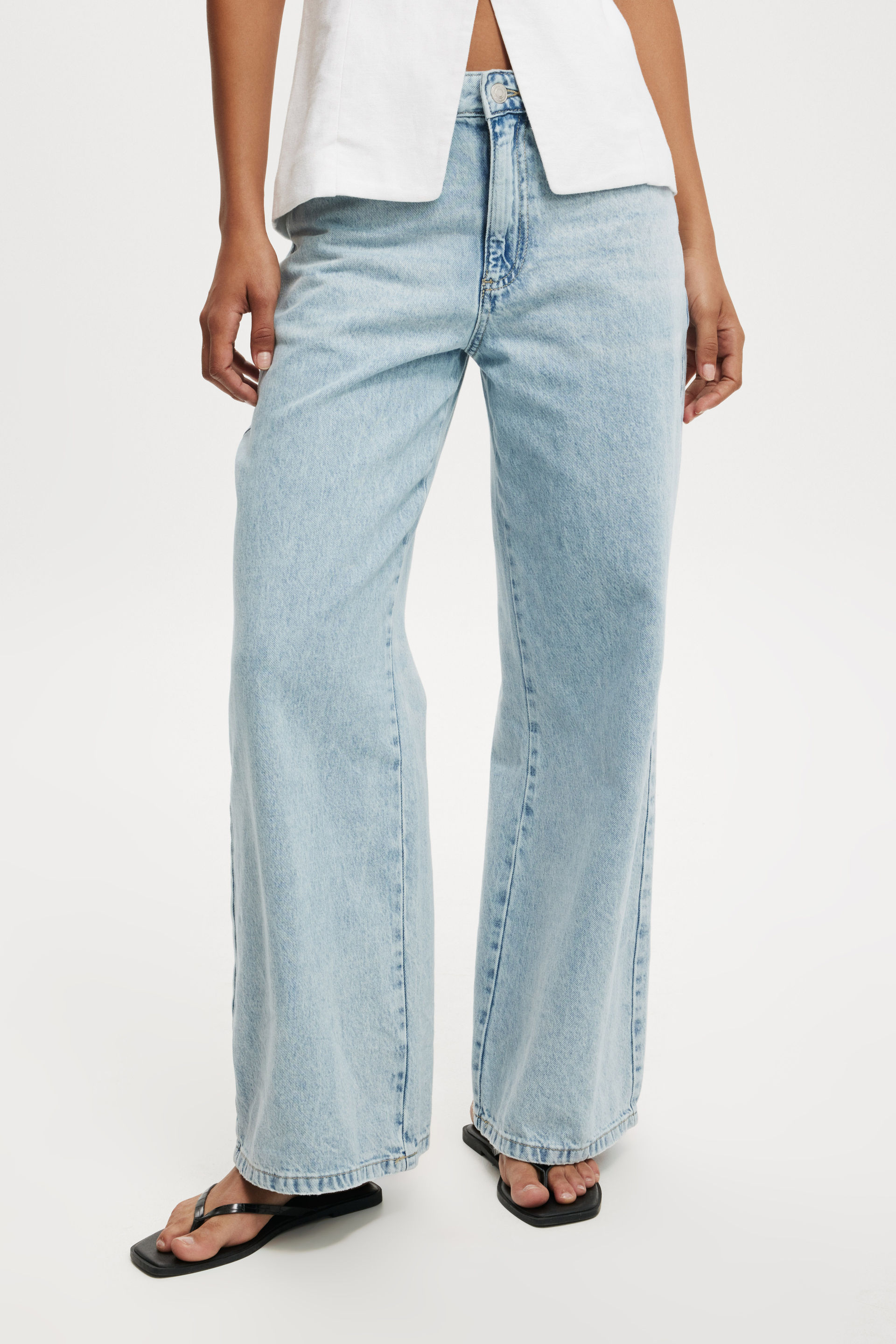 BOSS - High-waisted wide-leg jeans in blue denim