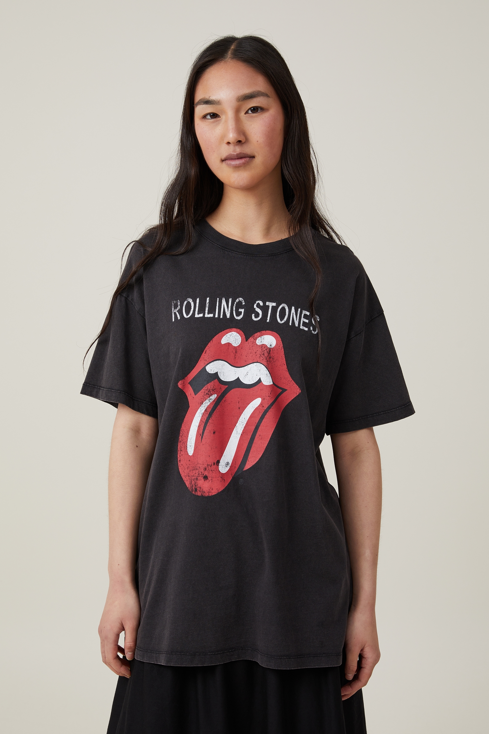 Cotton On Women - Oversized Rolling Stones Music Tee - Lcn br the rolling stones tongue/black