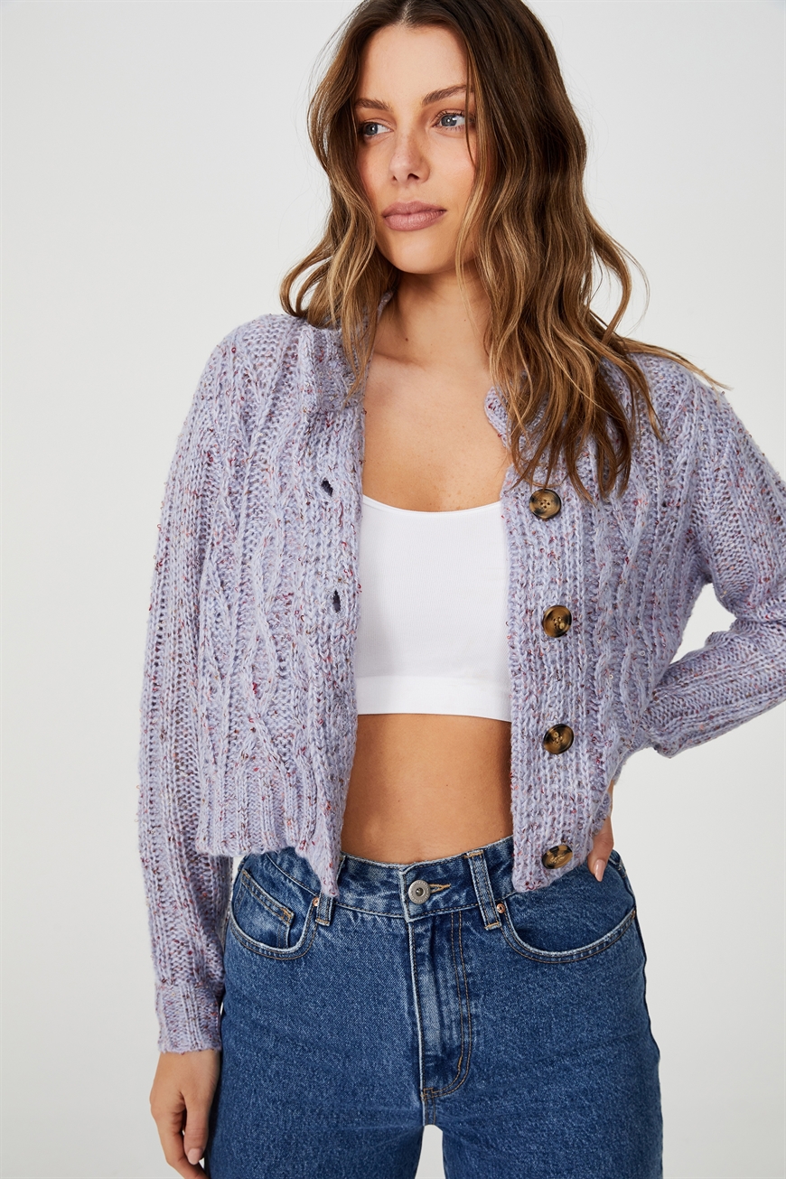 Cotton On Women - In The Mix Cabin Cable Crew Cardigan - Washed wave blue