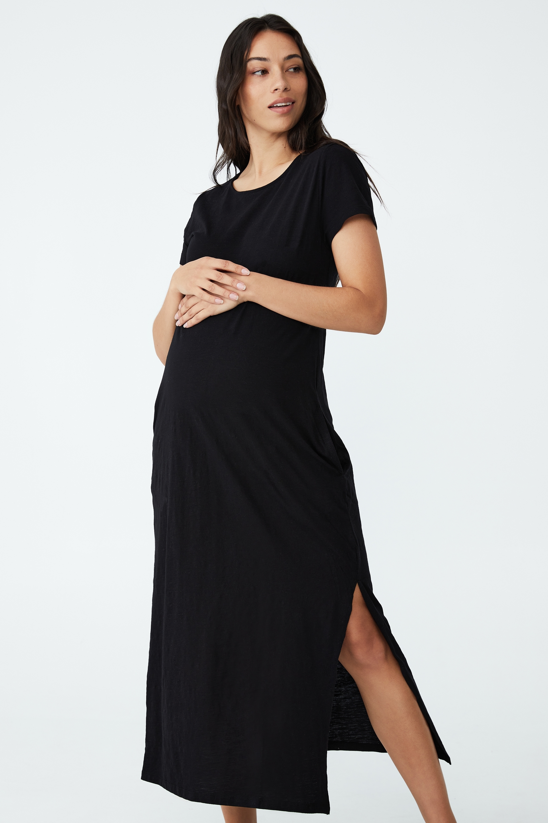 Cotton On Women - Maternity Loose Fit Short Sleeve Midi/Maxi Dress - Black