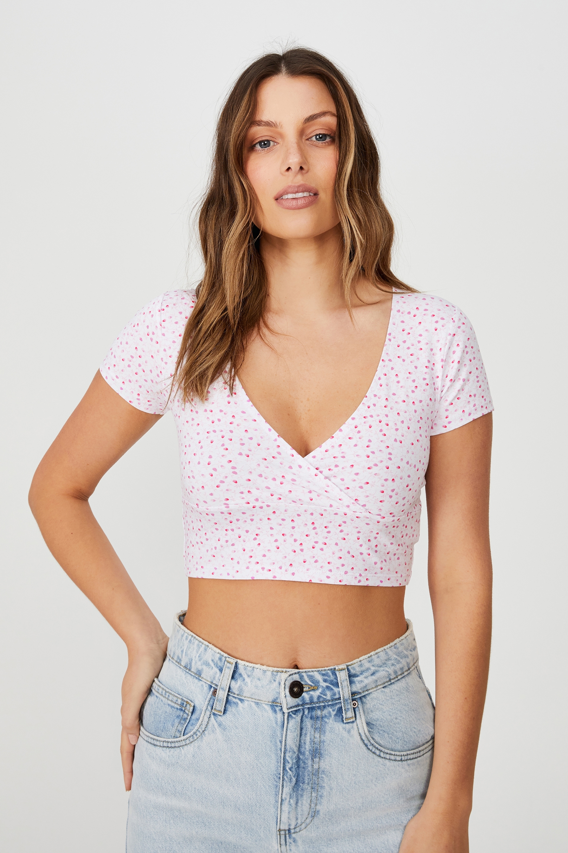 Cotton On Women - Toni Wrap Front Top - Penny ditsy pink cherry blossom