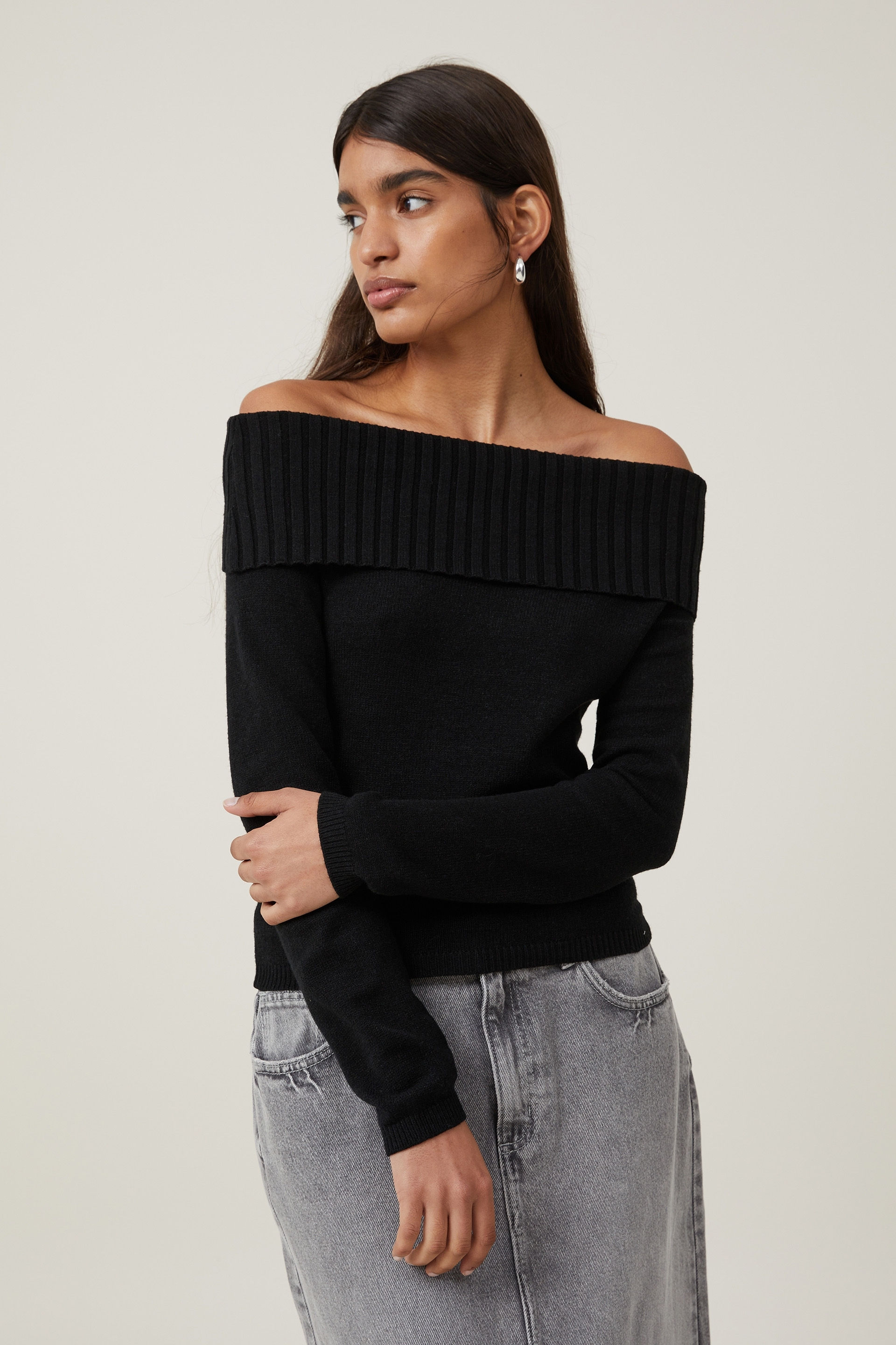 Off the shoulder cotton sweater sale