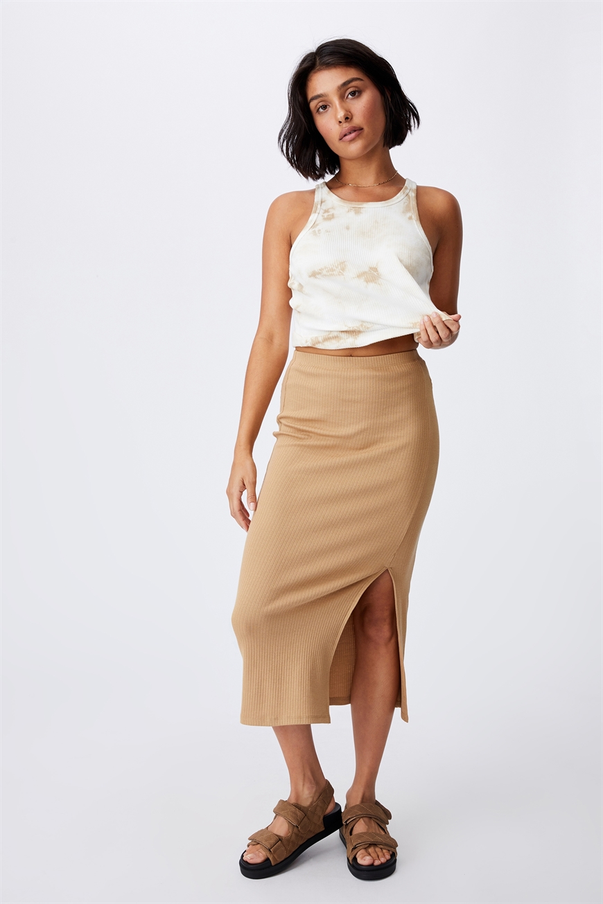 Cotton On Women - Essential Split Midi Skirt - Caramel brown