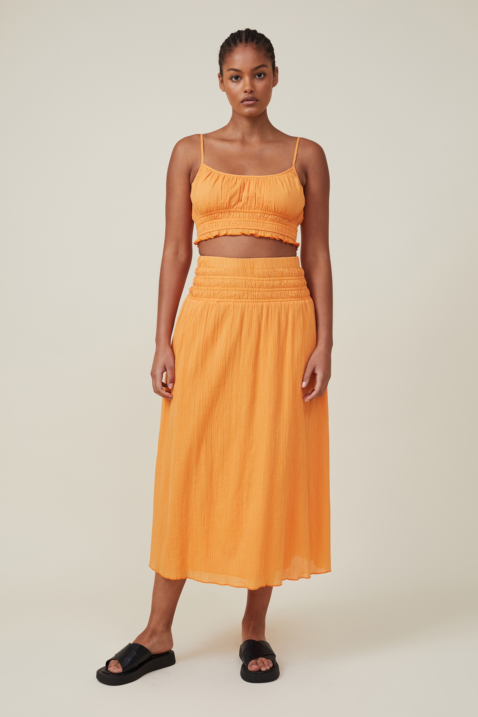 Cotton On Women - Sienna Shirred Maxi Skirt - Soft orange