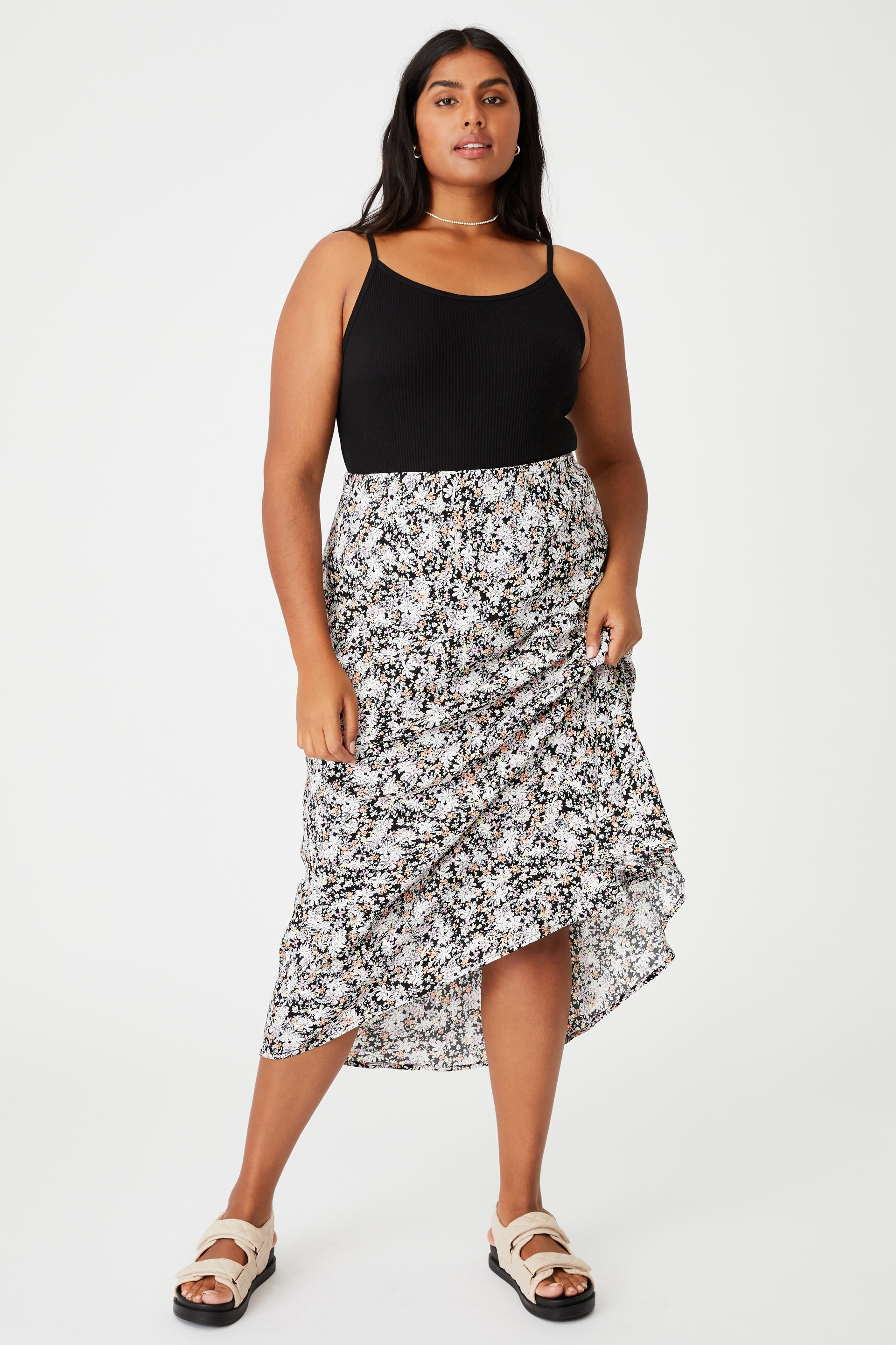 Cotton On Women - Curve All Day Slip Skirt - Diane floral black