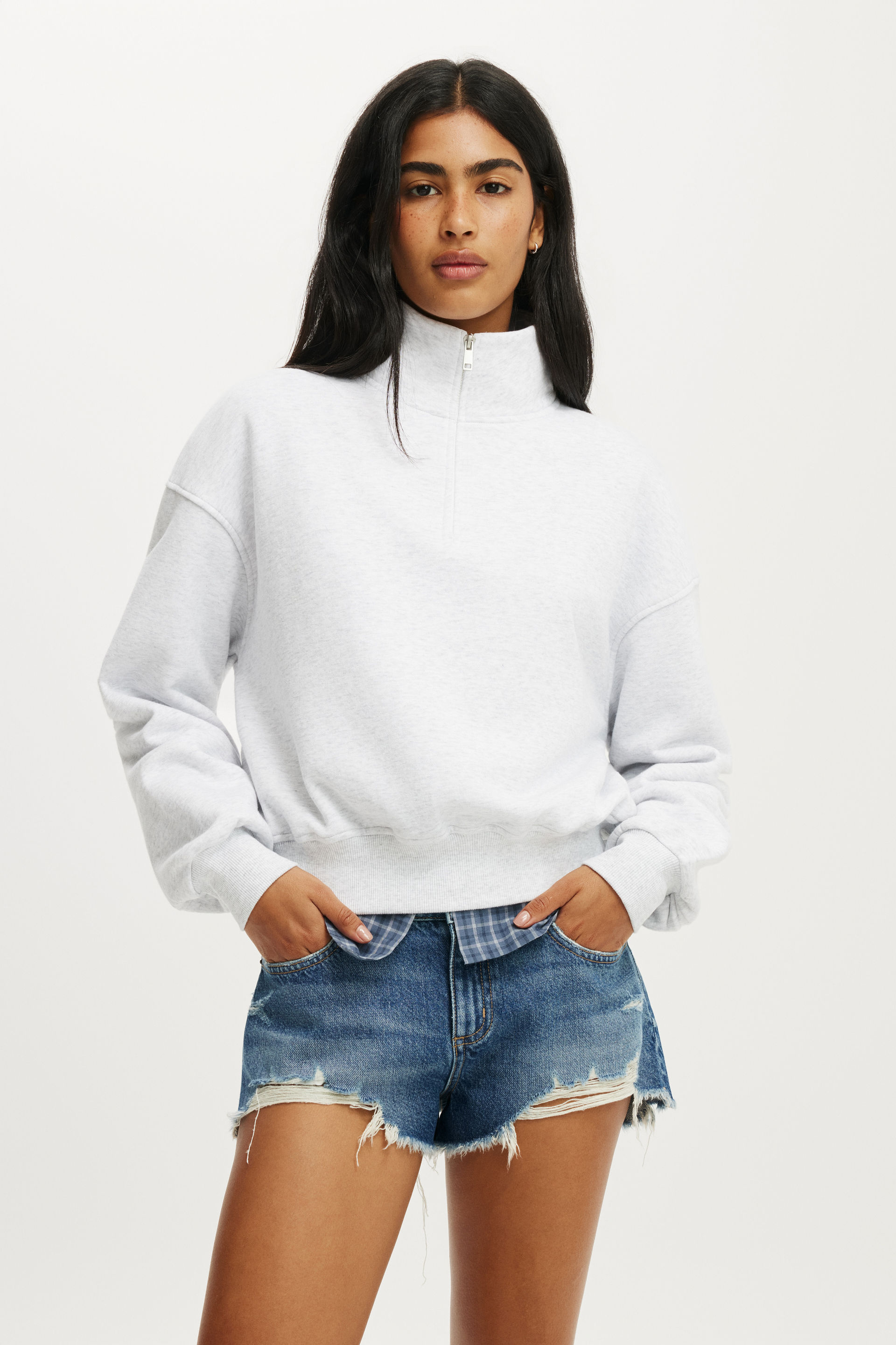 Women s Grey Quarter Zip Sweatshirt Cotton On Australia