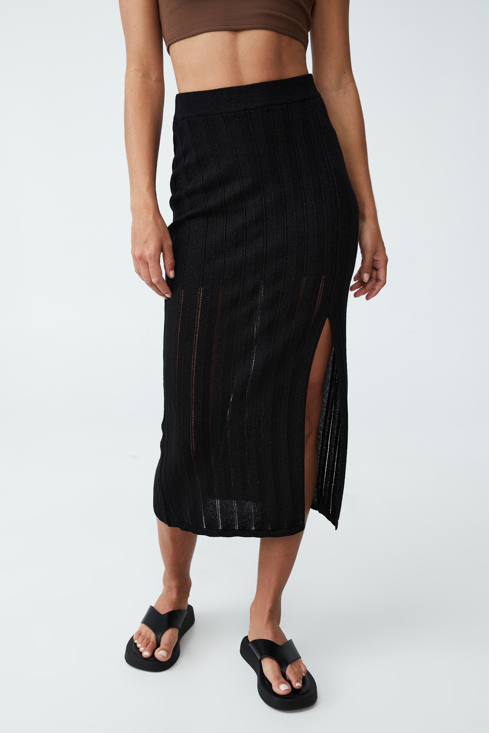 Cotton On Women - Gizelle True Knit Sparkle Midi Skirt - Black