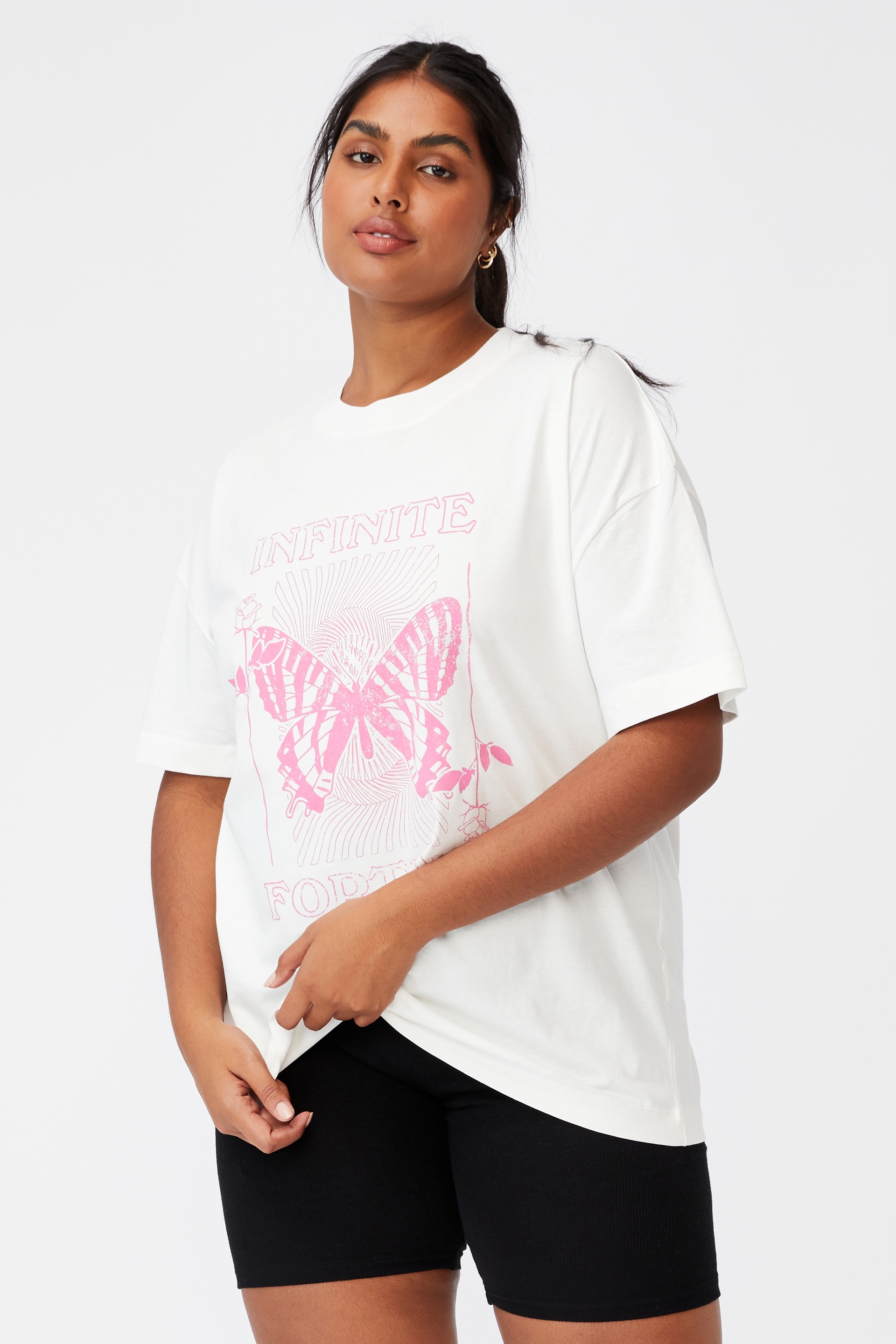 Cotton On Women - Curve Oversized Graphic Tee - Infinite fortune/vintage white