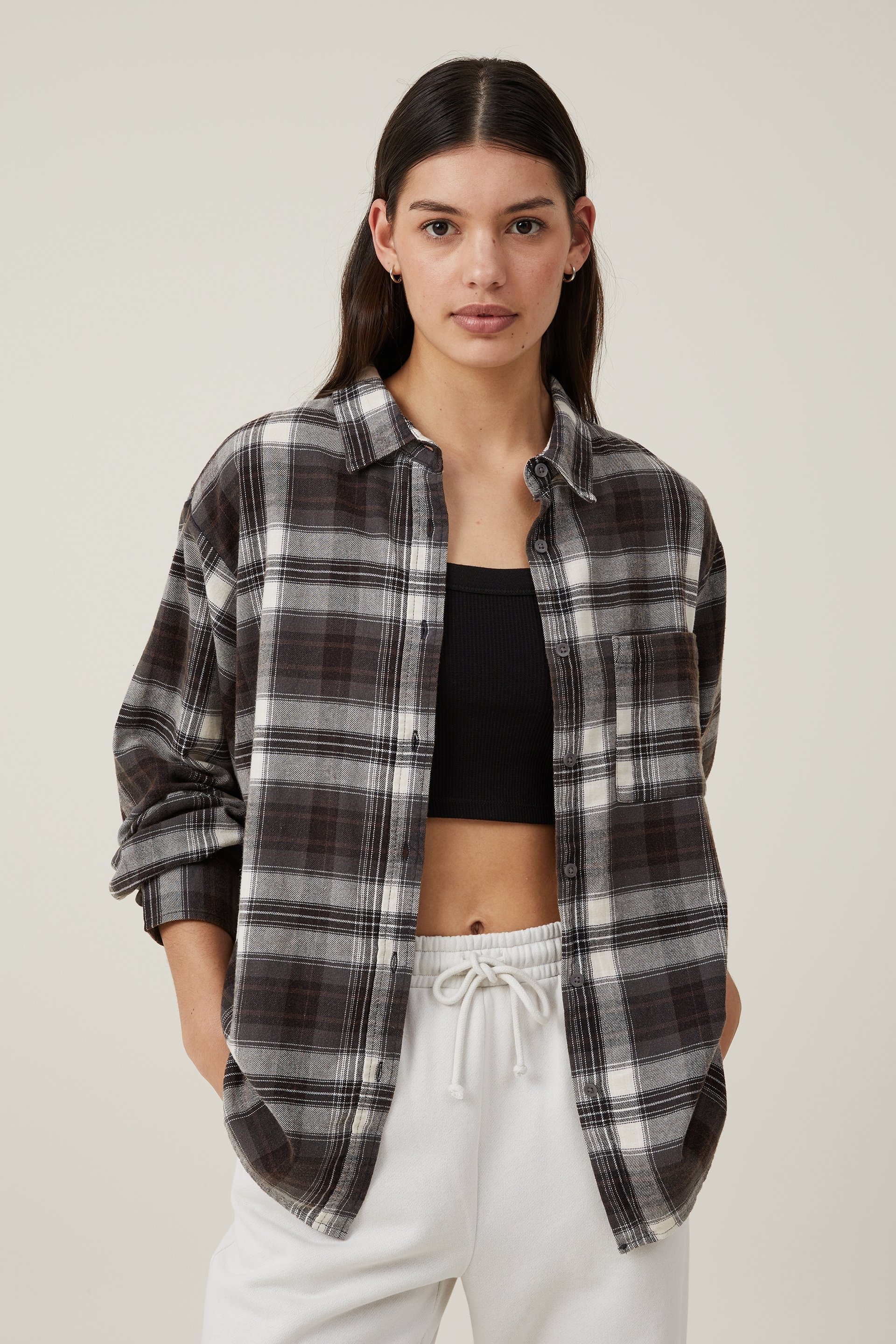 Cotton On Women - Boyfriend Flannel Shirt - Fin check graphite