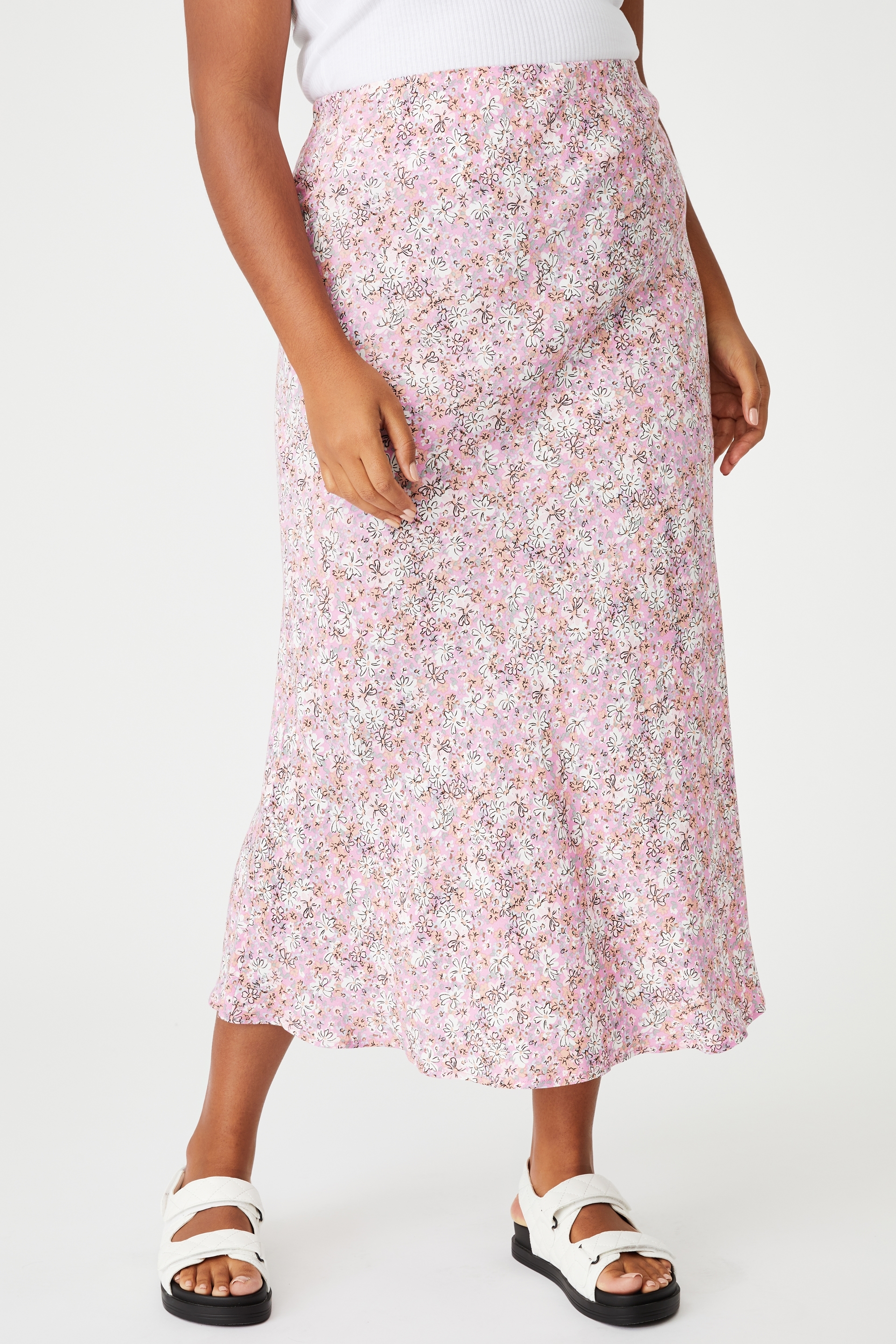 Cotton On Women - Curve All Day Slip Skirt - Diane floral pink cherry blossom