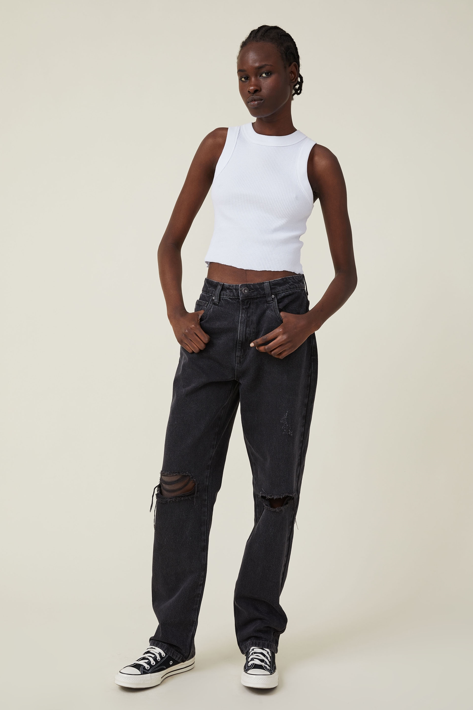 Cotton On Women - Long Straight Jean - Graphite black rip