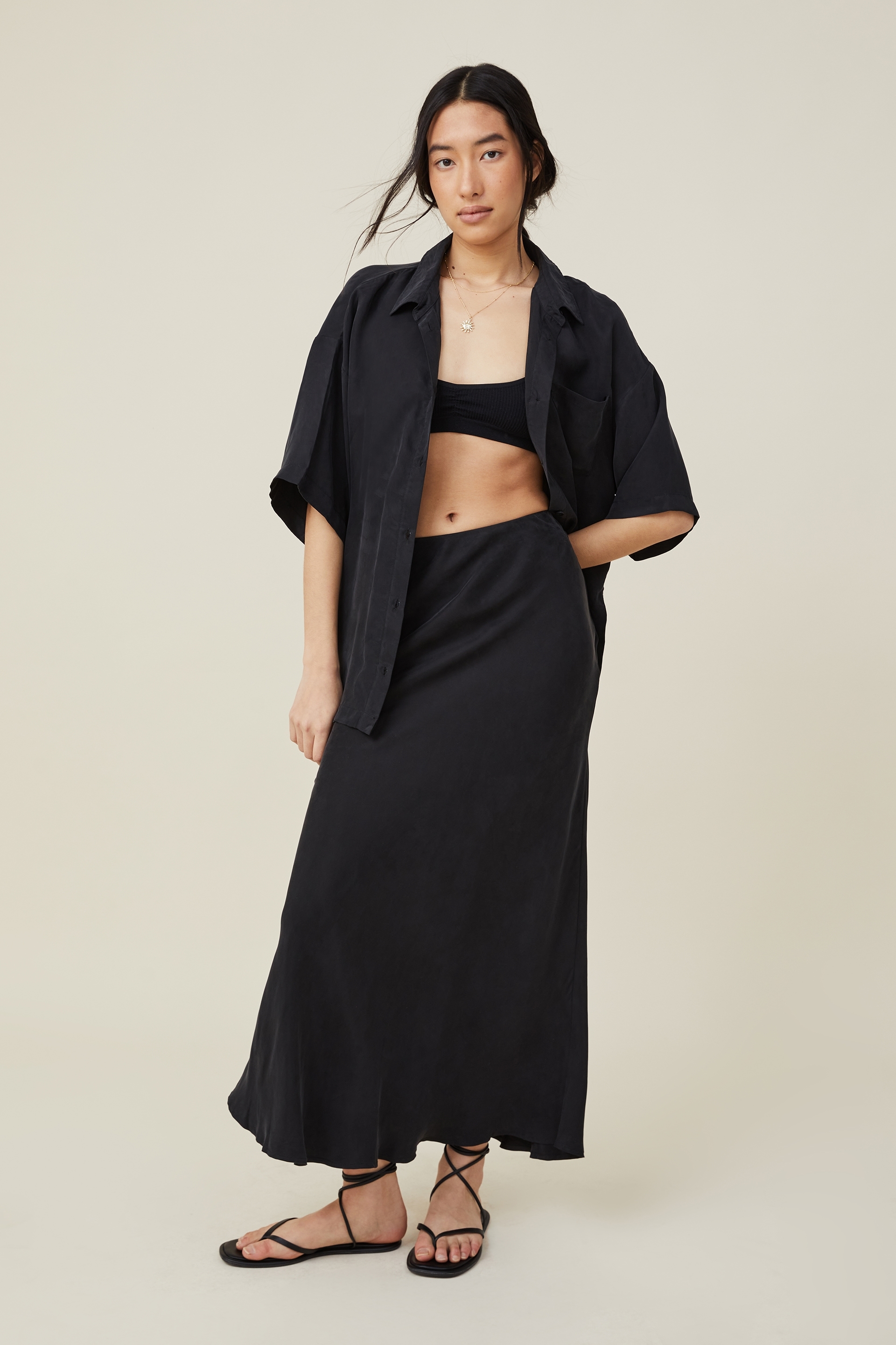 Cotton On Women - Cupro Maxi Slip Skirt - Black
