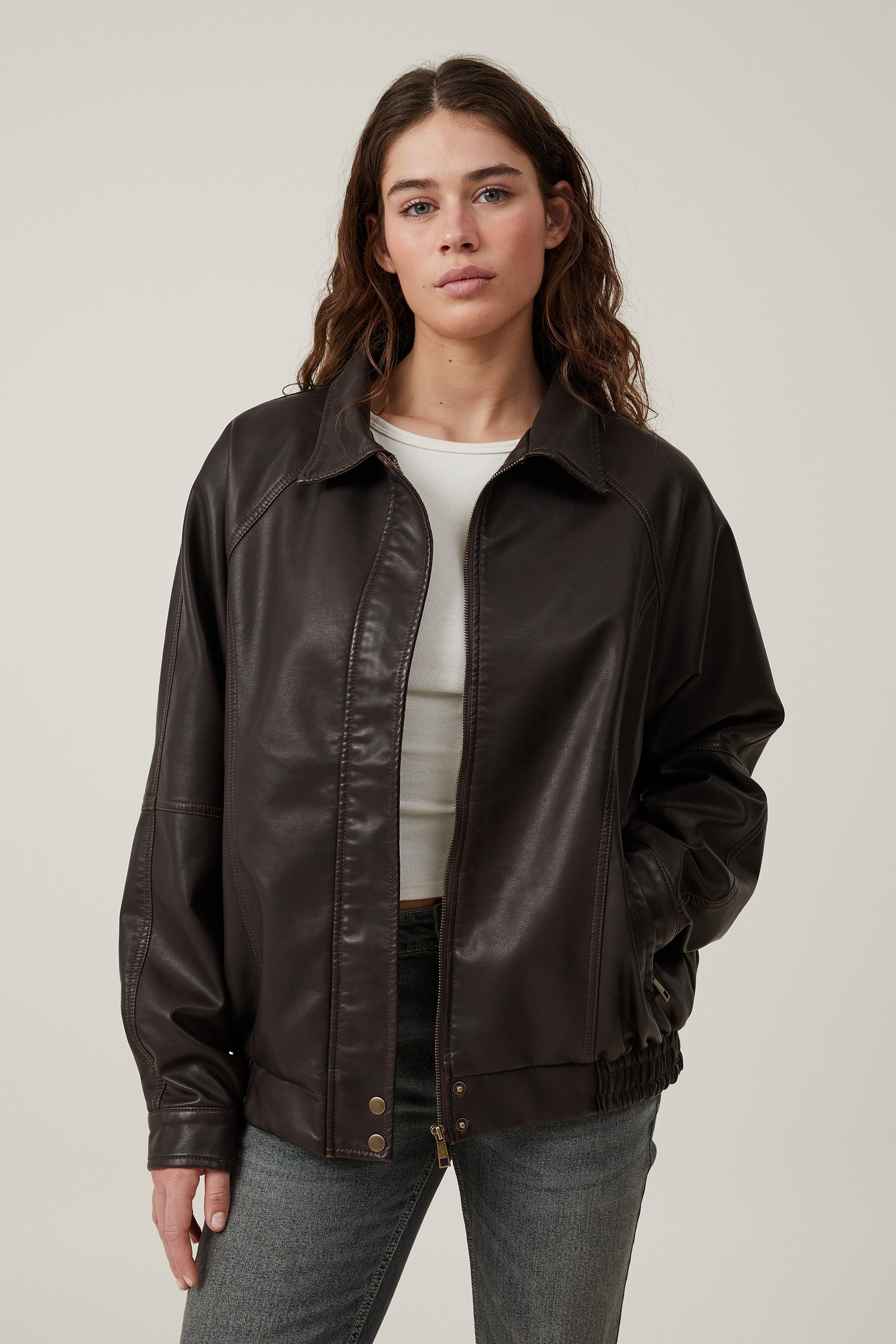 Superdry Knitted Collar Leather Bomber Jacket, Black at John Lewis &  Partners