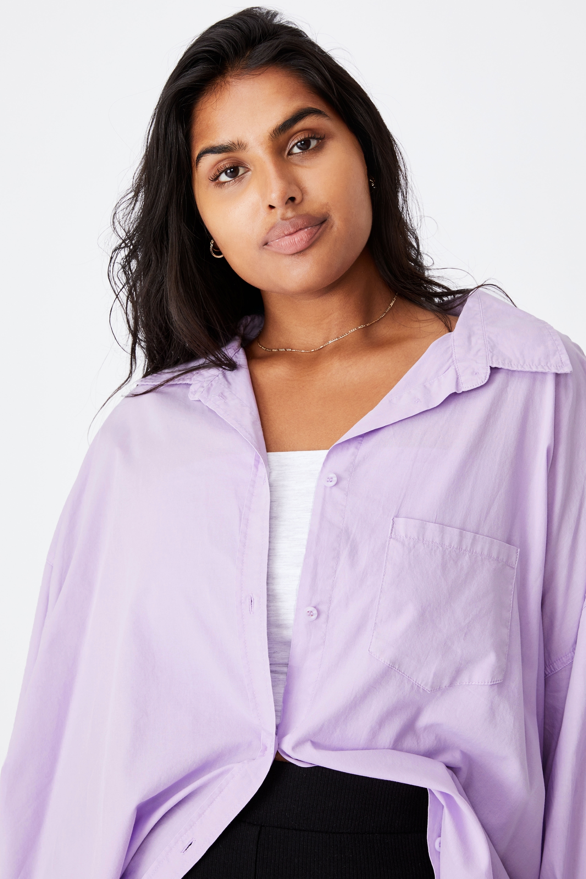 Cotton On Women - Curve Dad Shirt - Lilac blossom