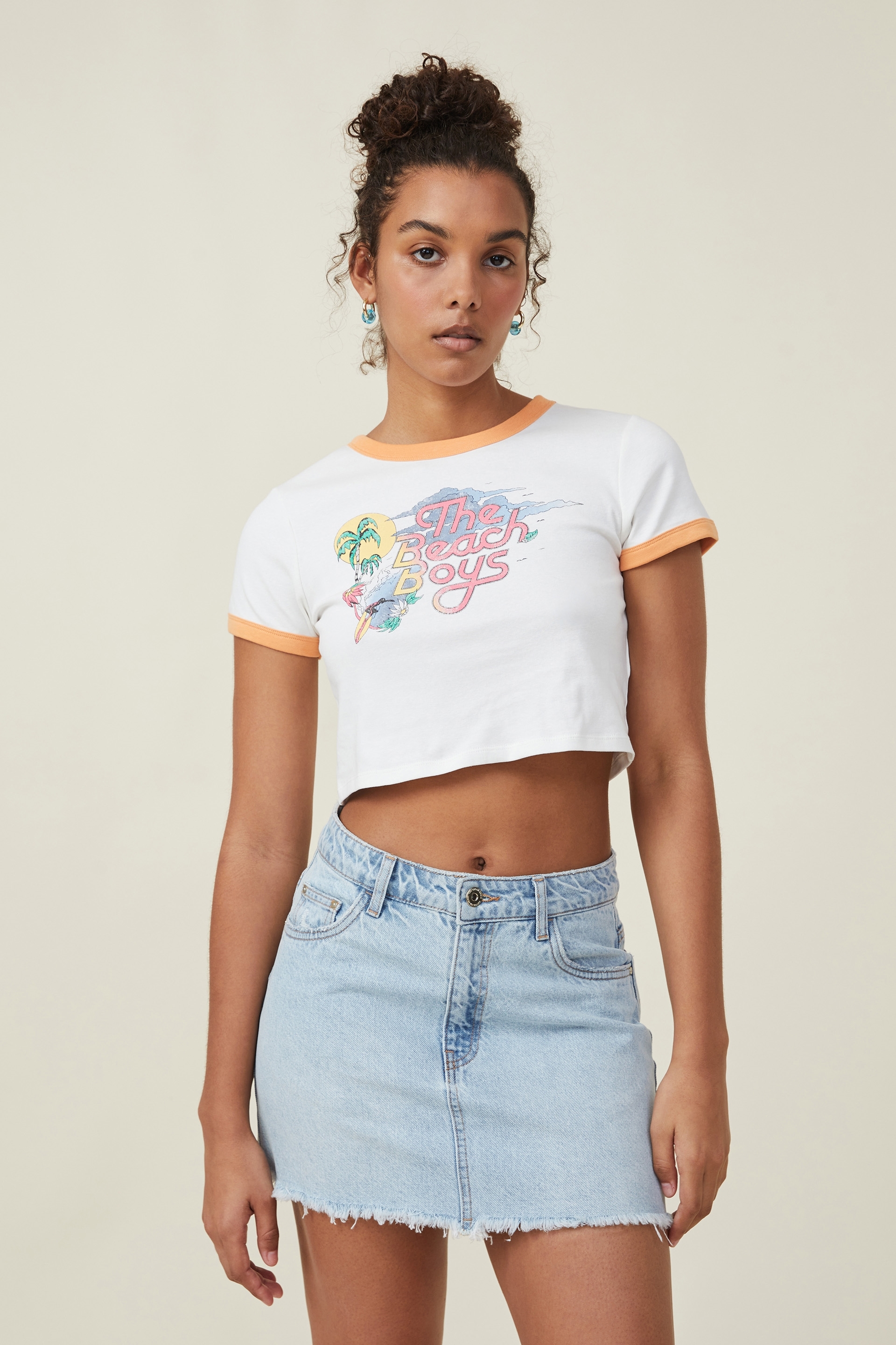 Cotton On Women - Micro Fit Rib Graphic License Tee - Lcn br the beach boys/vintage white